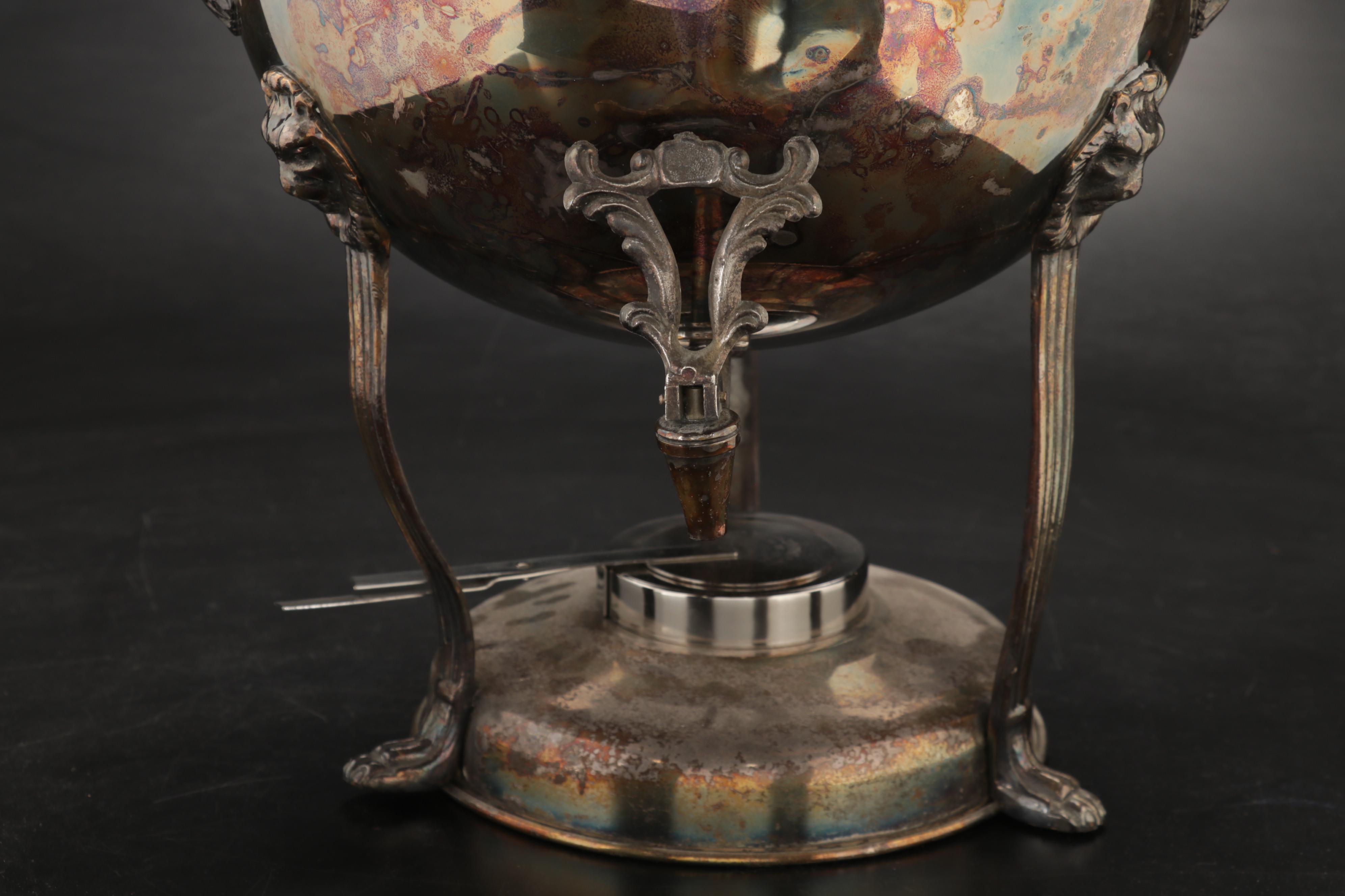 Silver Plate Claw Foot Sterno Samovar, 20th Century