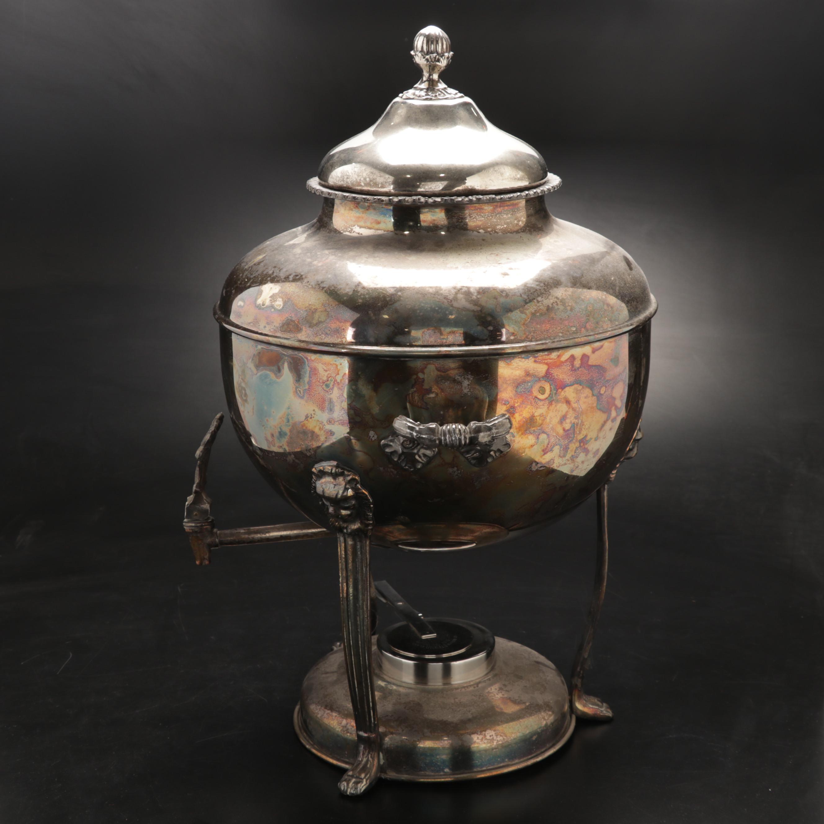 Silver Plate Claw Foot Sterno Samovar, 20th Century
