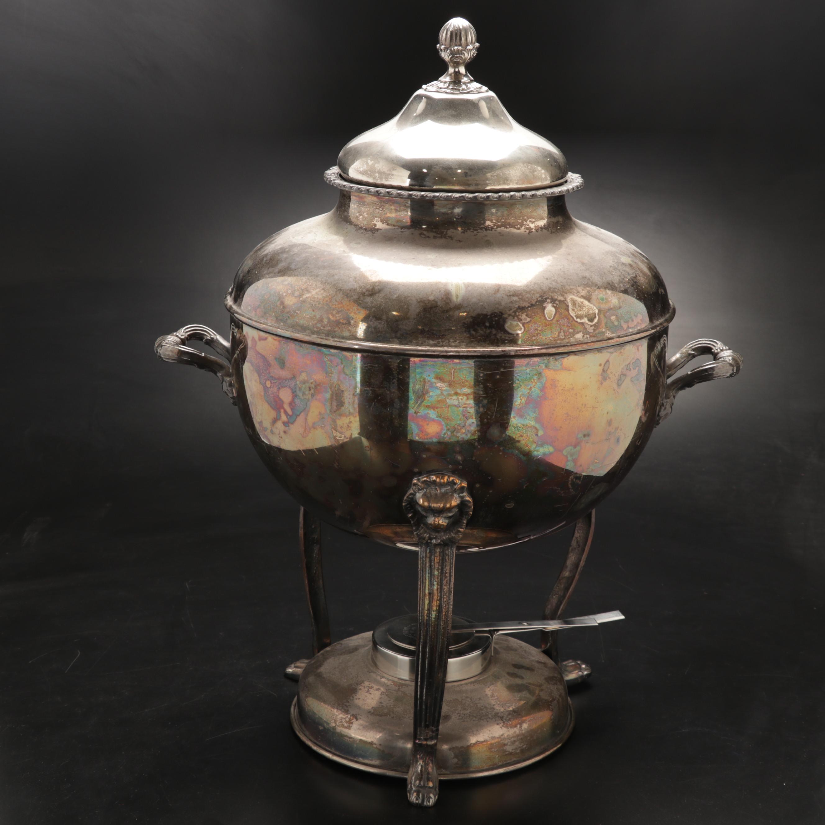 Silver Plate Claw Foot Sterno Samovar, 20th Century