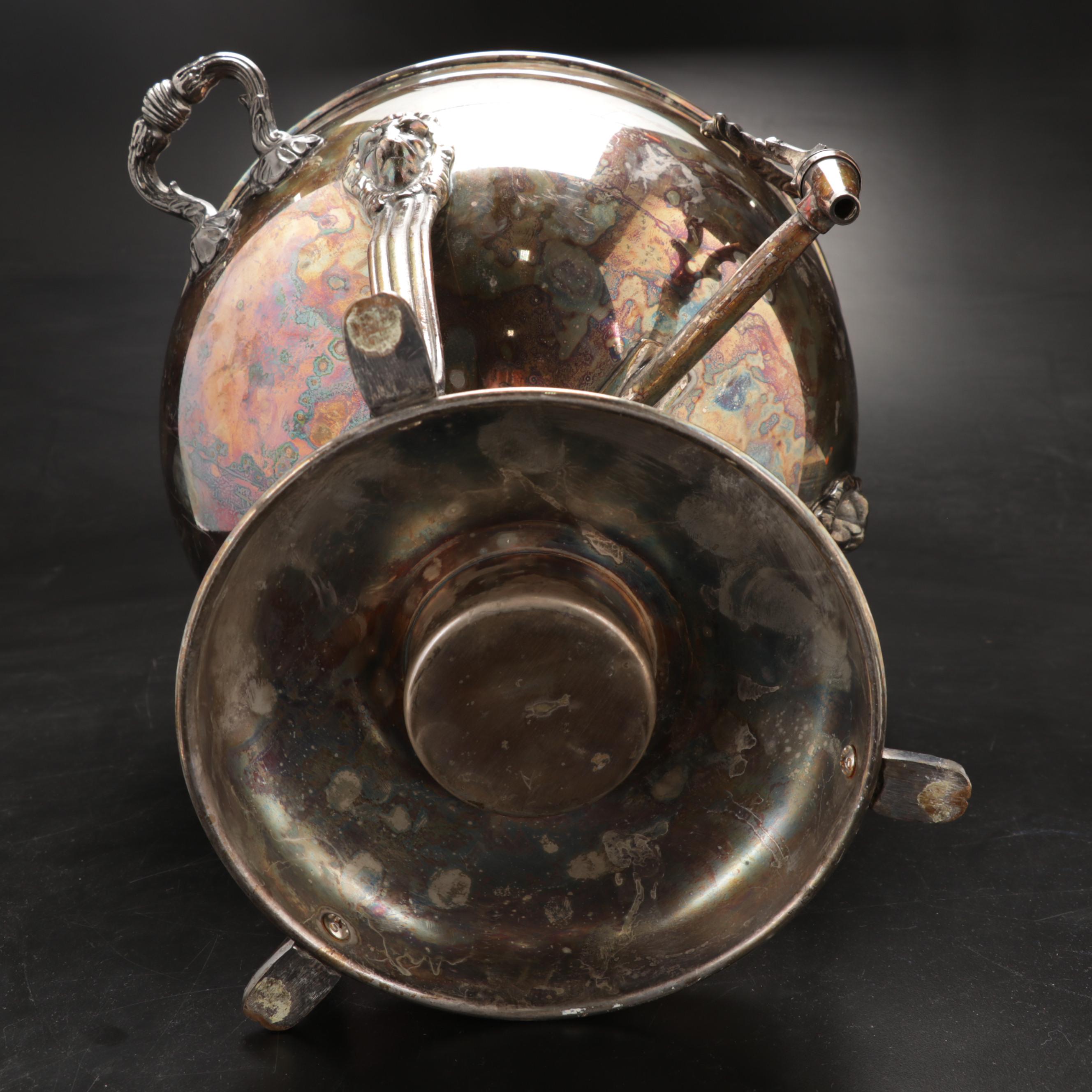 Silver Plate Claw Foot Sterno Samovar, 20th Century