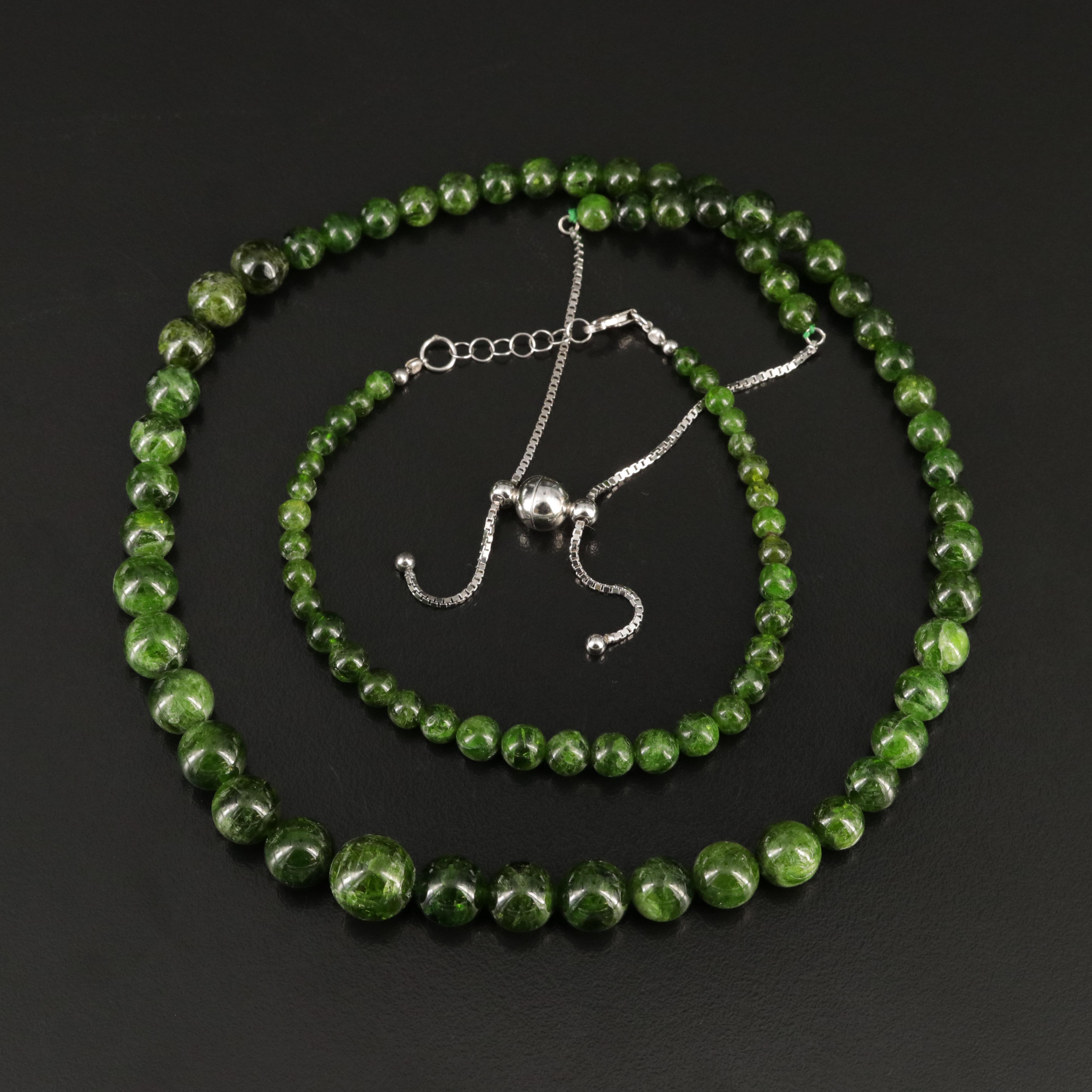 Sterling Diopside Bracelet with Graduating Necklace