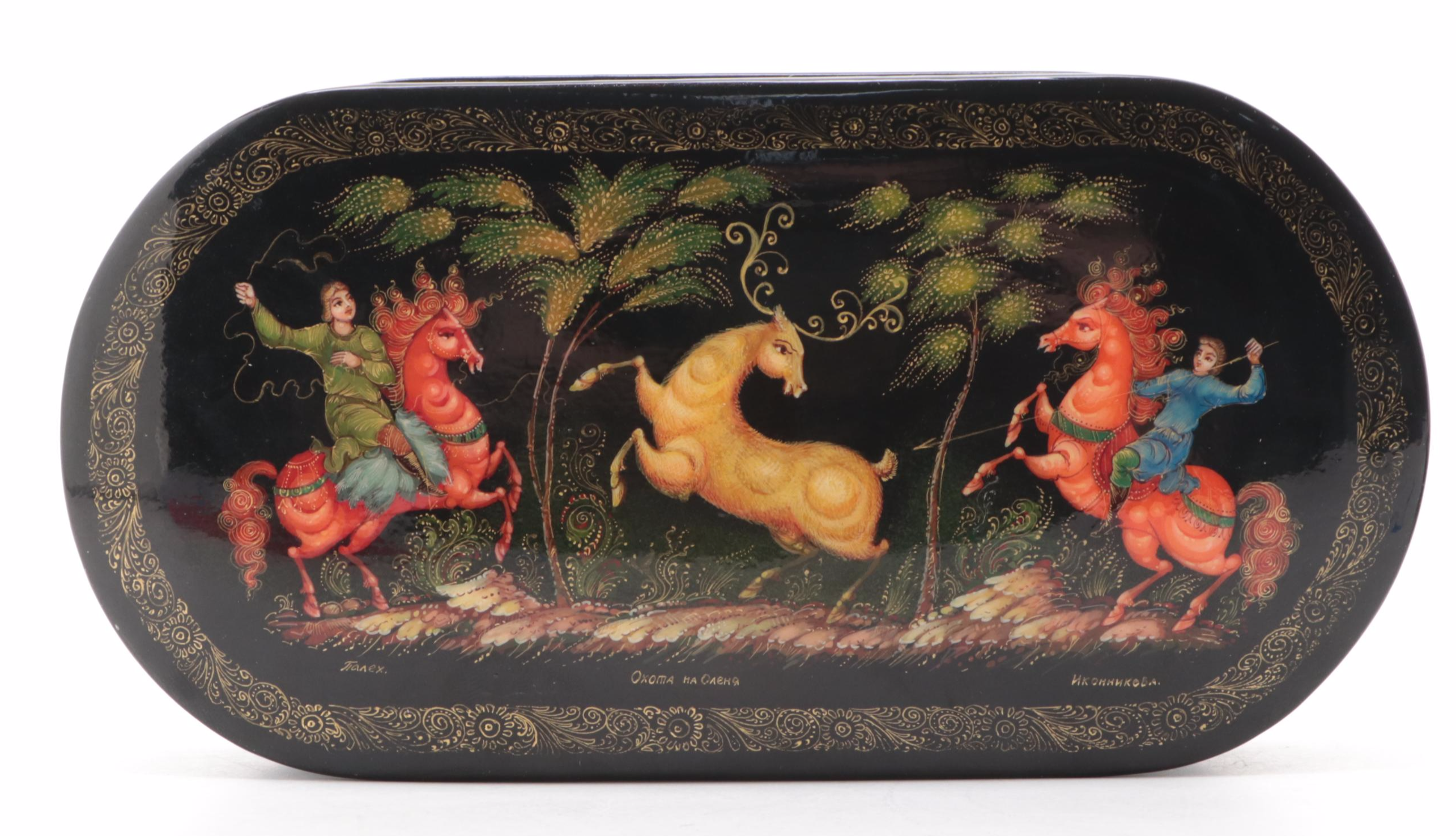 Russian "Deer Hunting" and Other Hand-Painted Lacquer Boxes