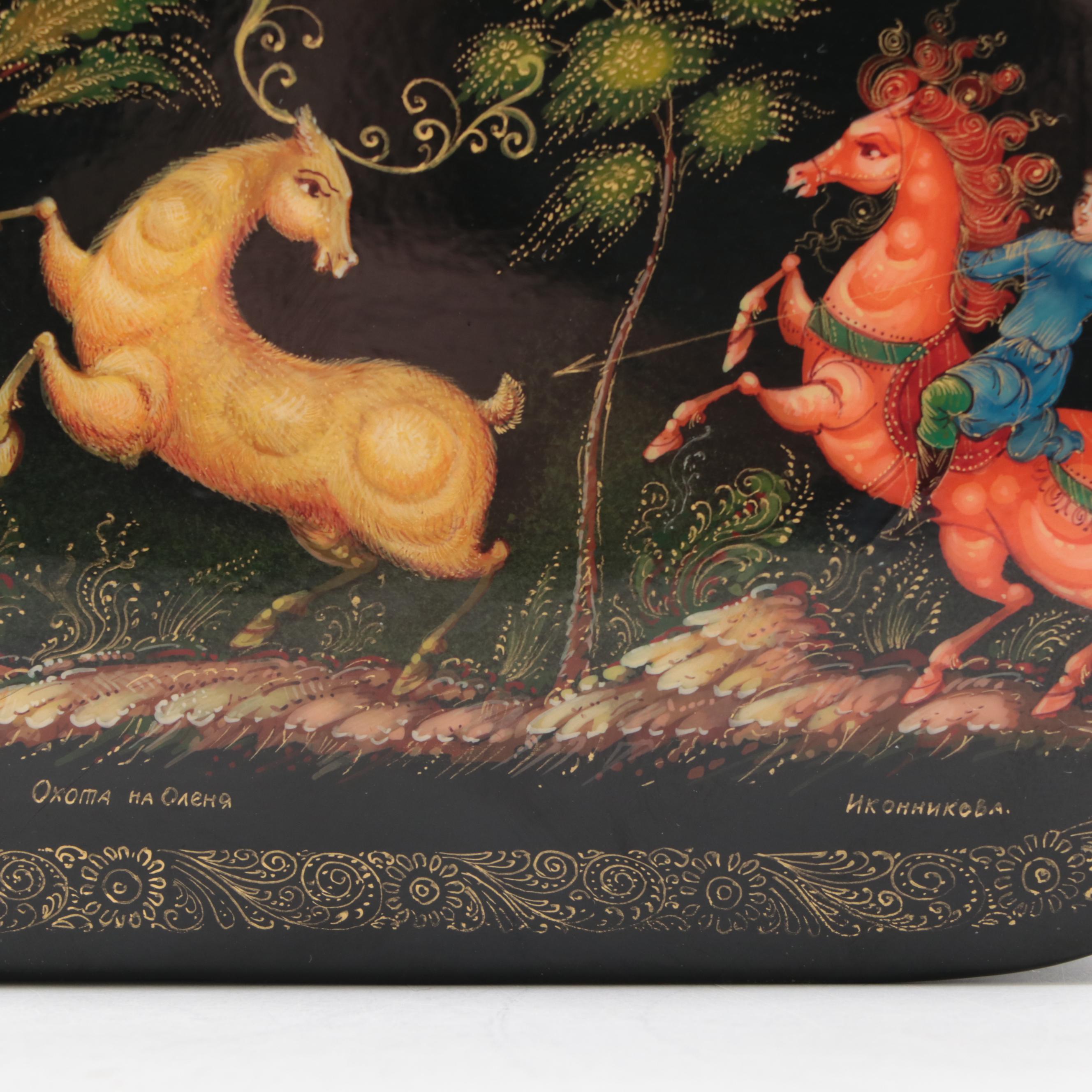 Russian "Deer Hunting" and Other Hand-Painted Lacquer Boxes
