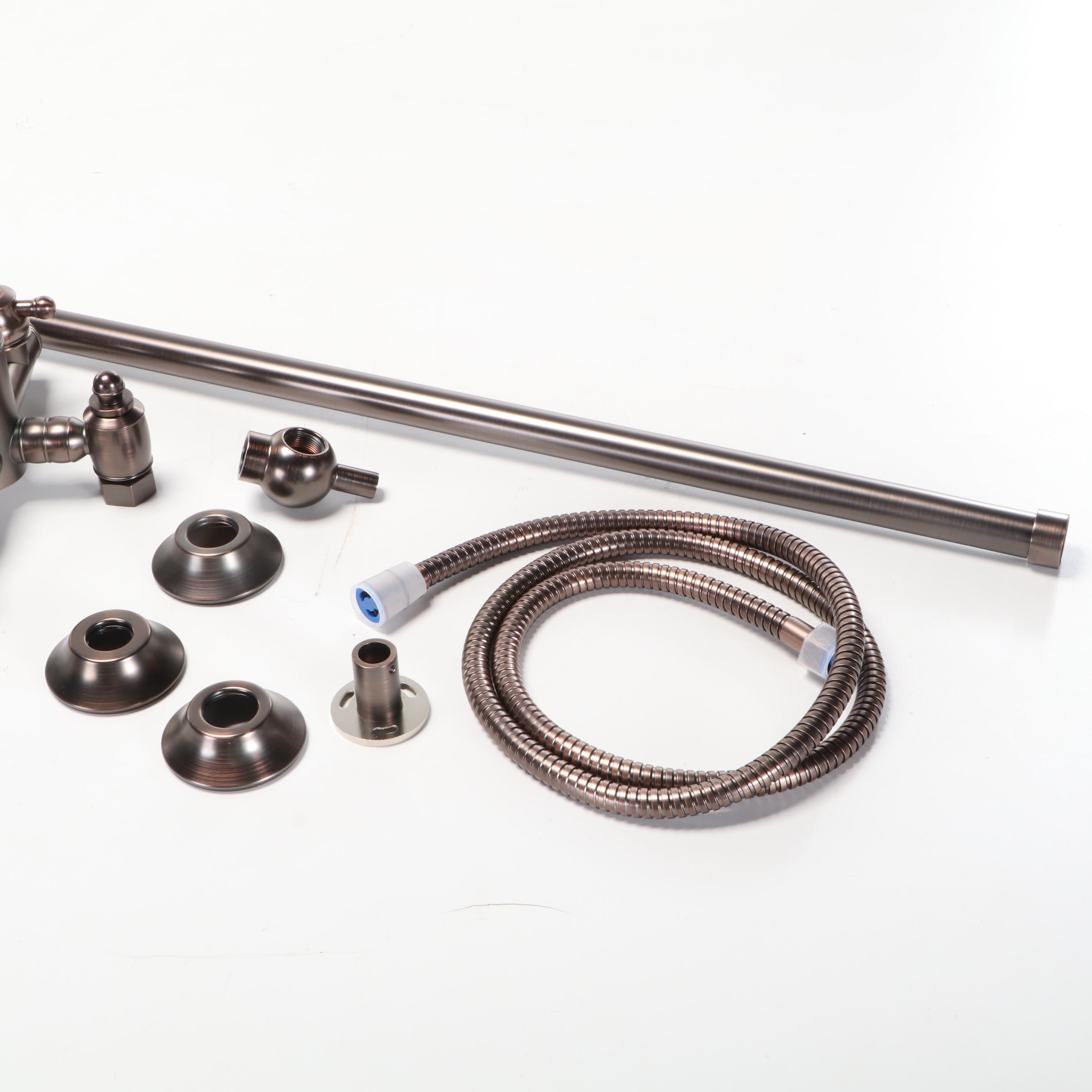 Oil Rubbed Bronze Exposed Pipe Rainfall Showerhead, Hand Shower and Square Drain