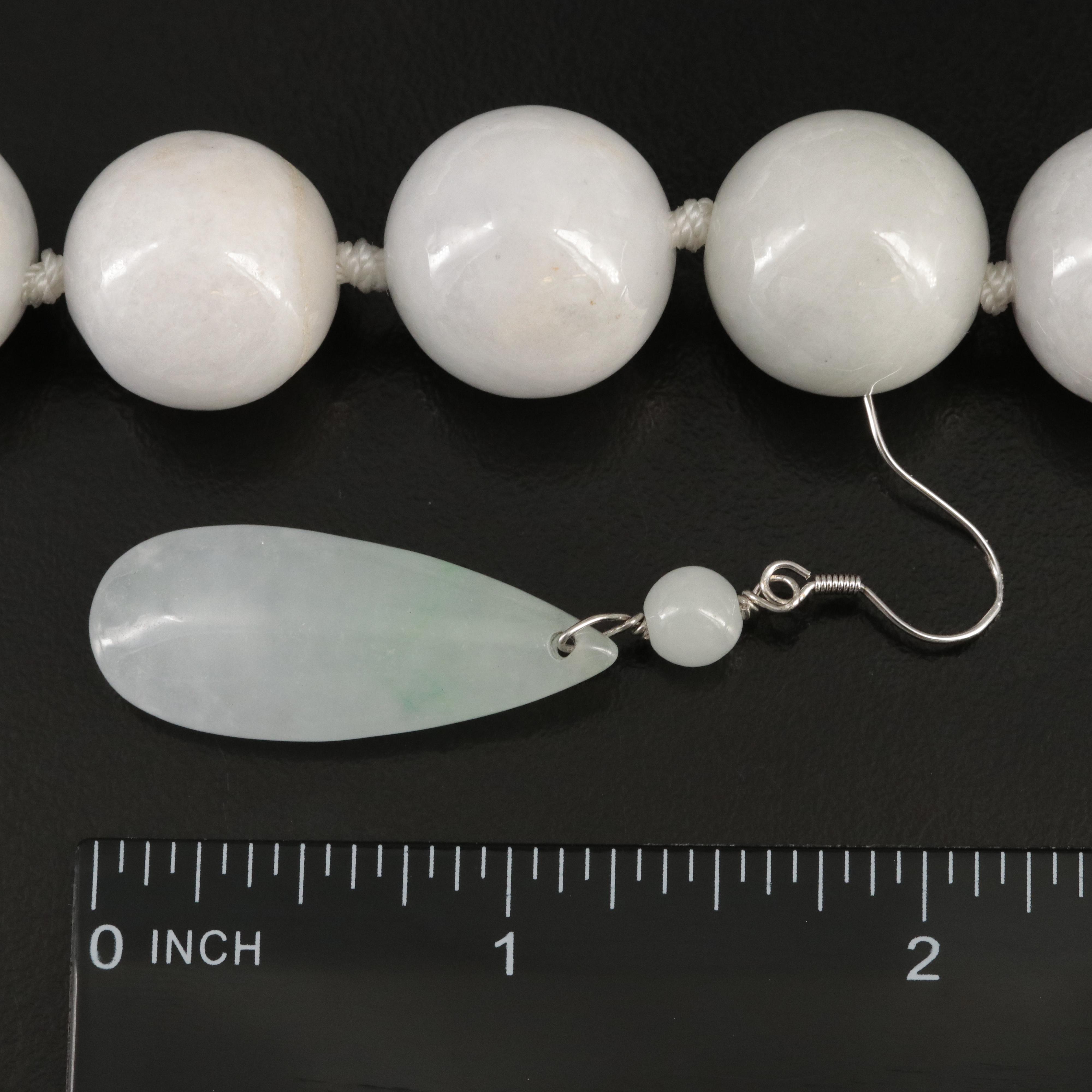 Sterling Jadeite Necklace, Bracelet and Earrings