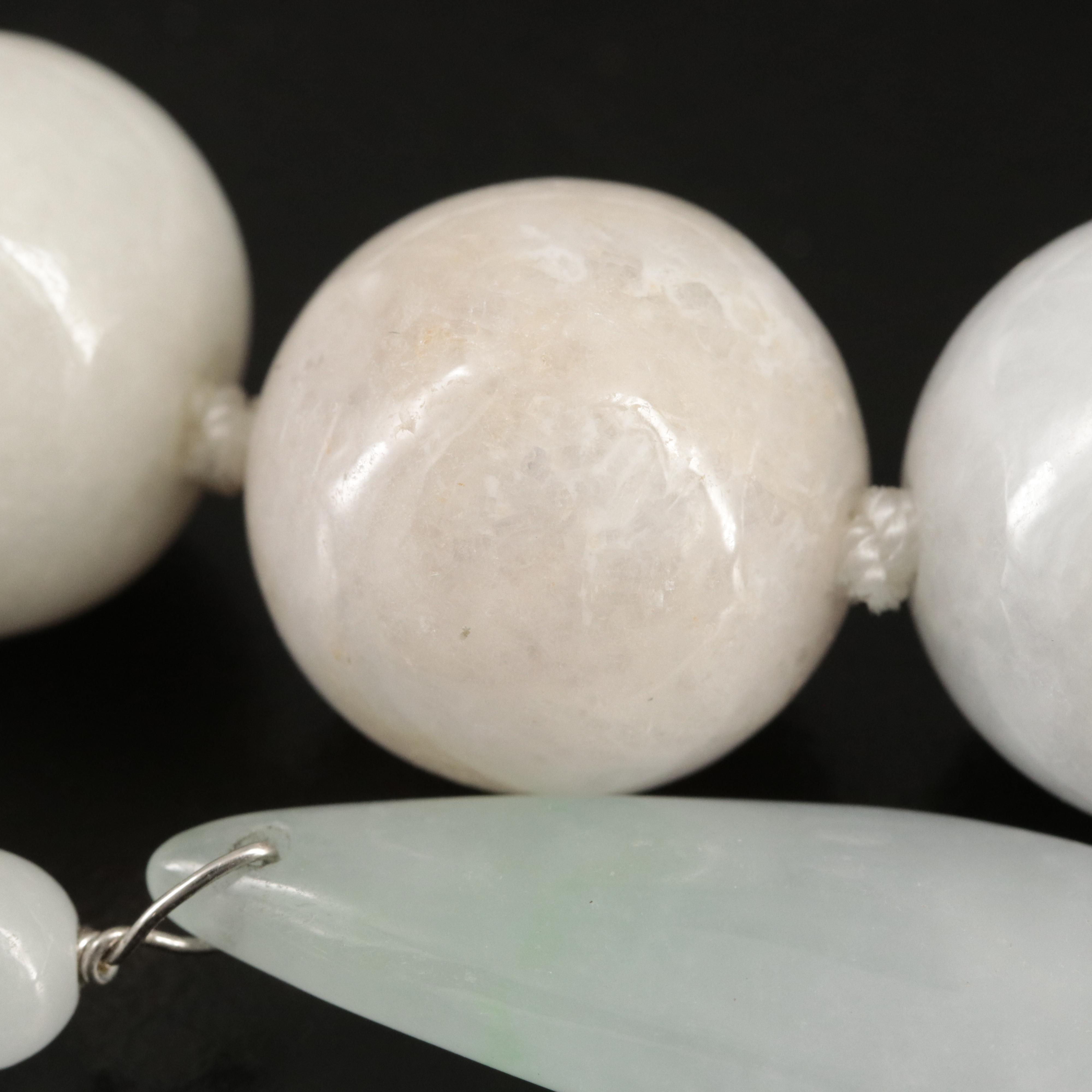Sterling Jadeite Necklace, Bracelet and Earrings