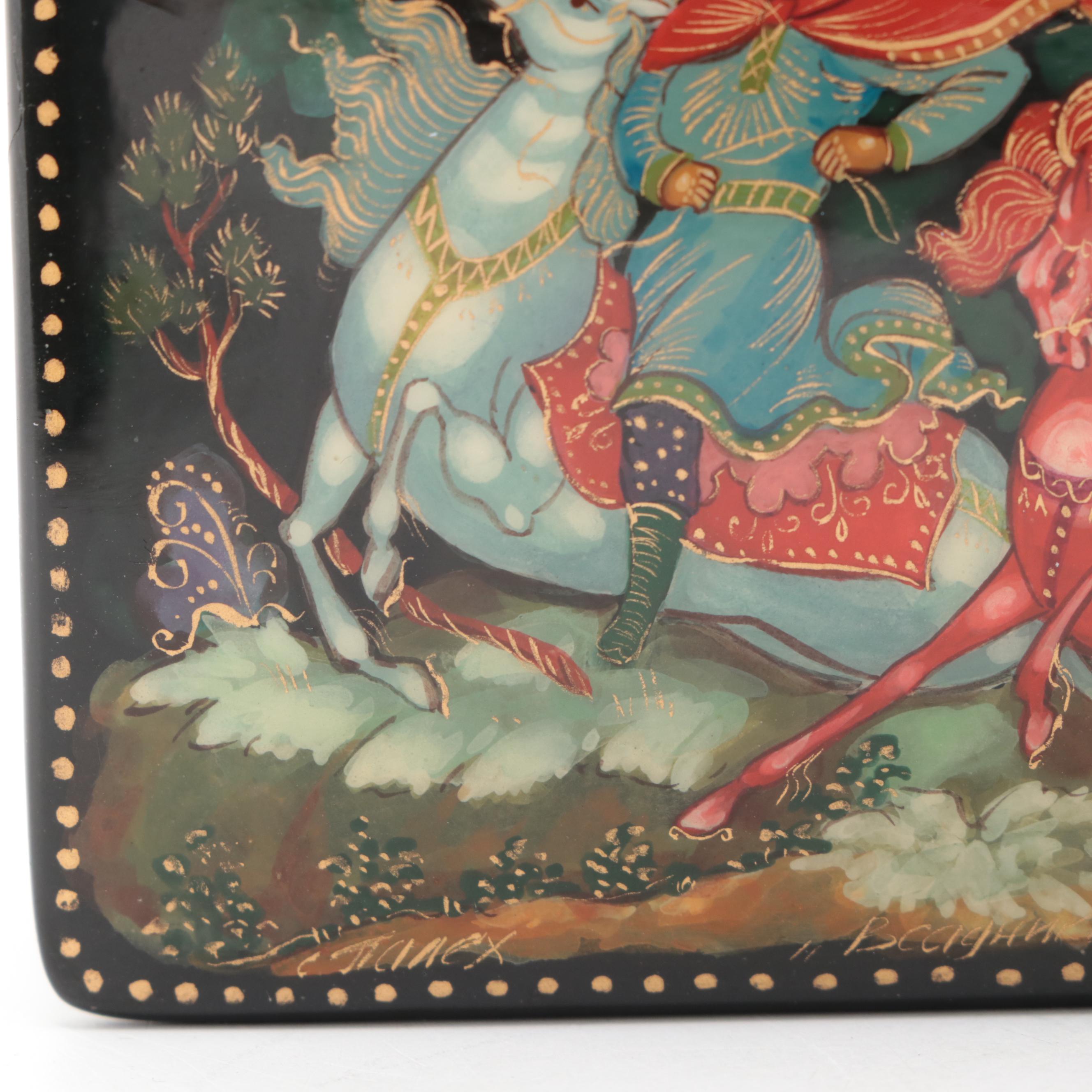 Russian Palekh and Mstyora Hand-Painted Lacquer Boxes