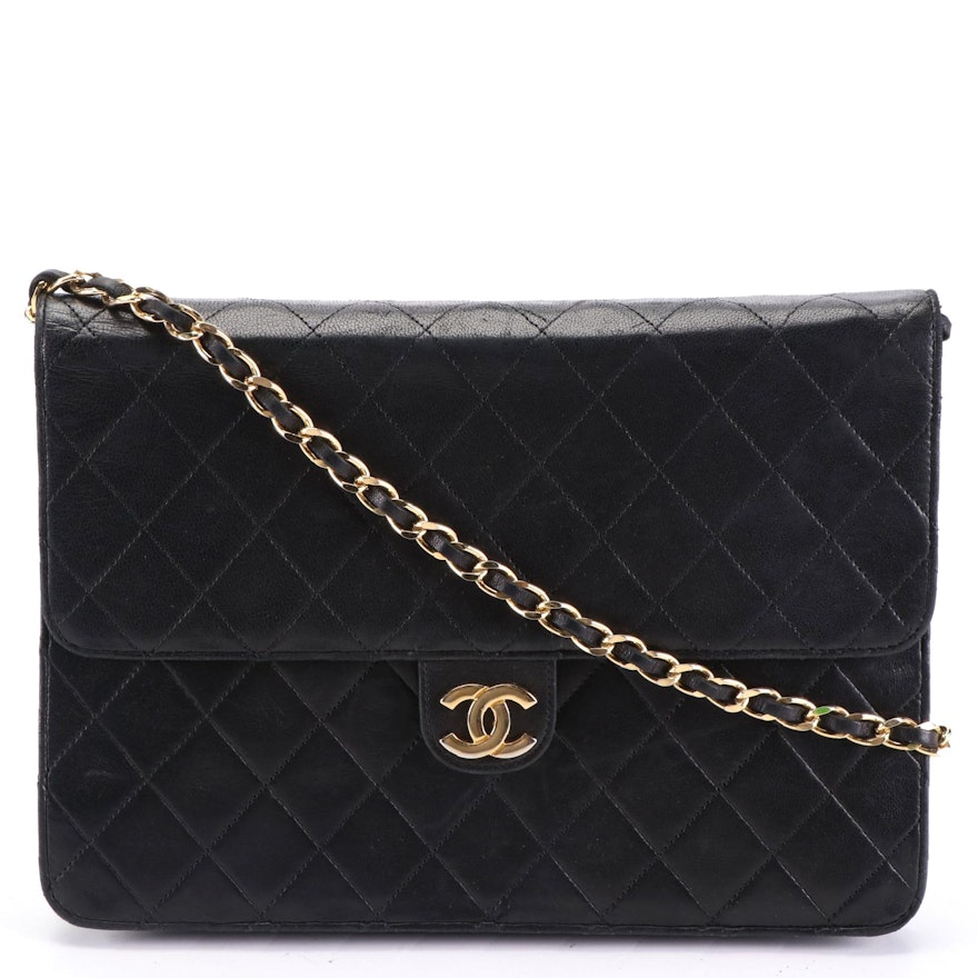 Chanel Small Flap Shoulder Bag in Black Quilted Lambskin Leather