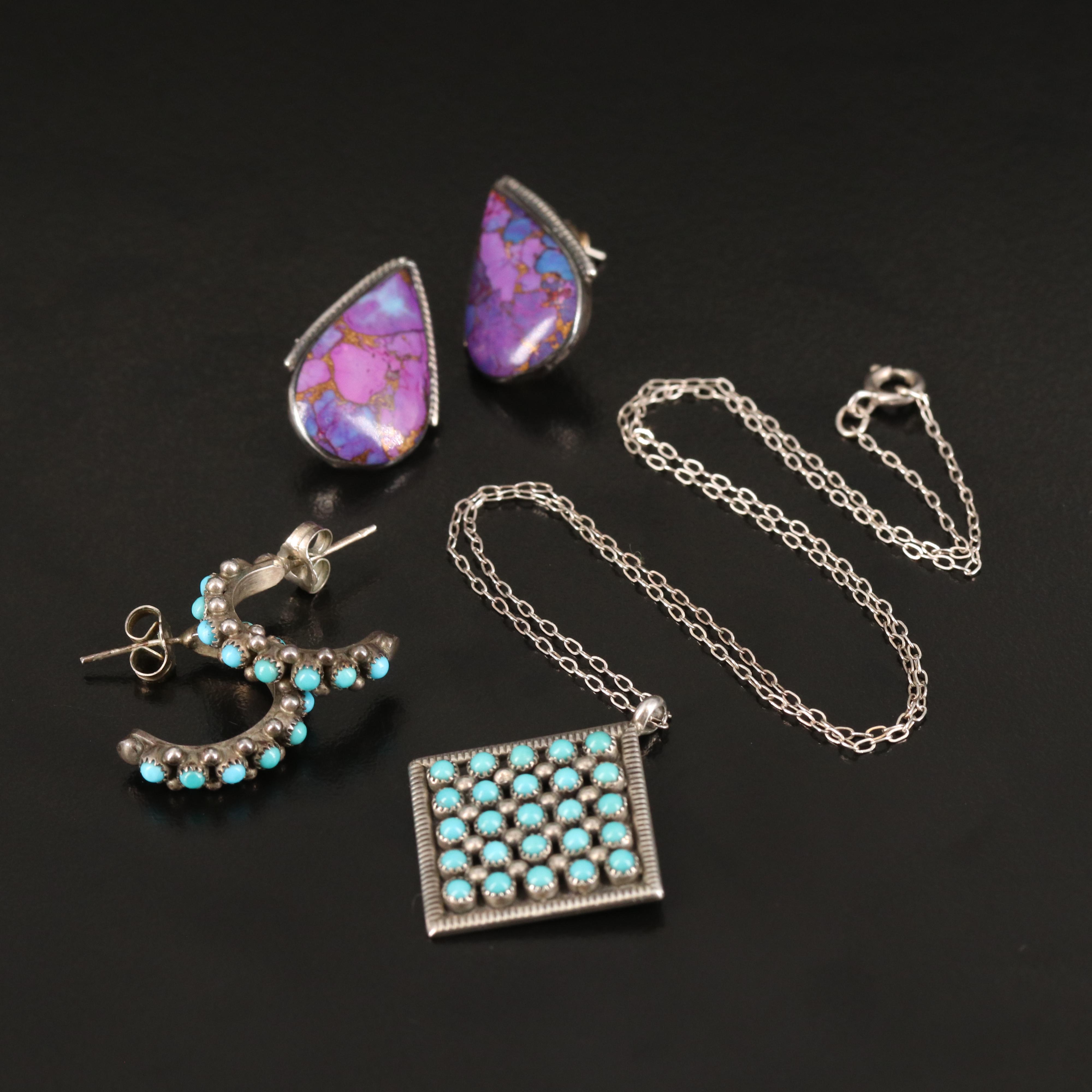 Earrings and Pendant Necklace Including Sterling and Turquoise