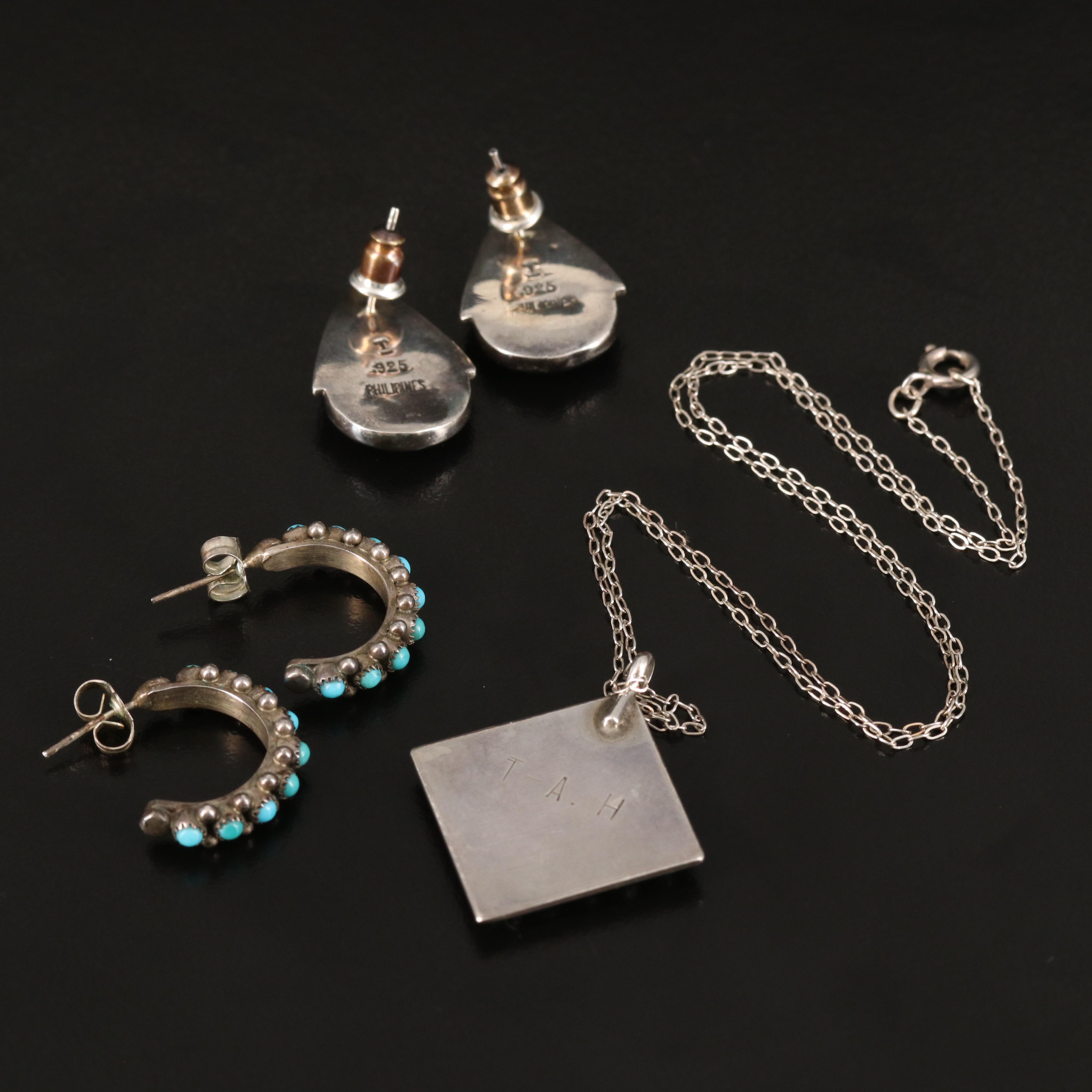 Earrings and Pendant Necklace Including Sterling and Turquoise