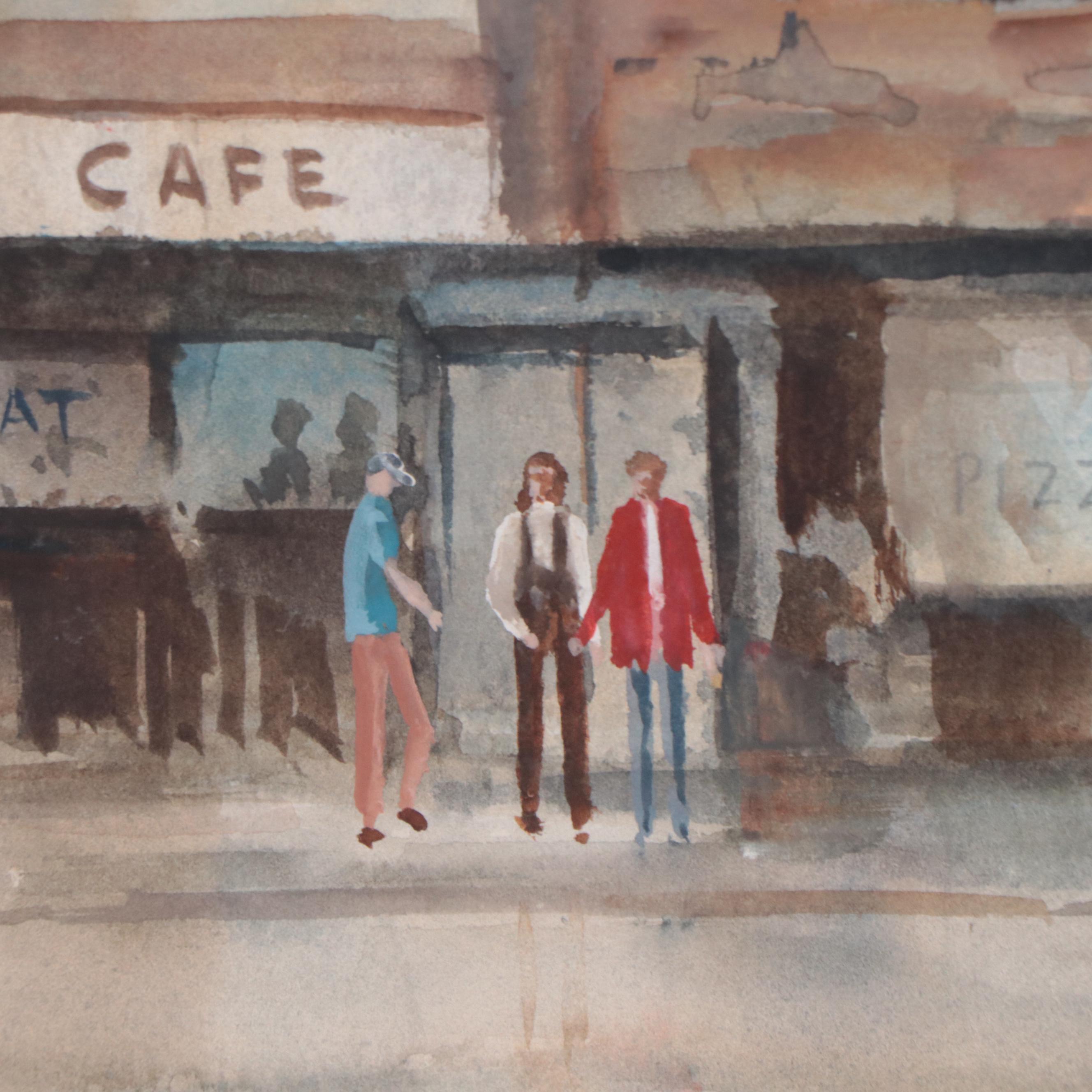 Sandy Beamer Street Scene Watercolor Painting With Collage