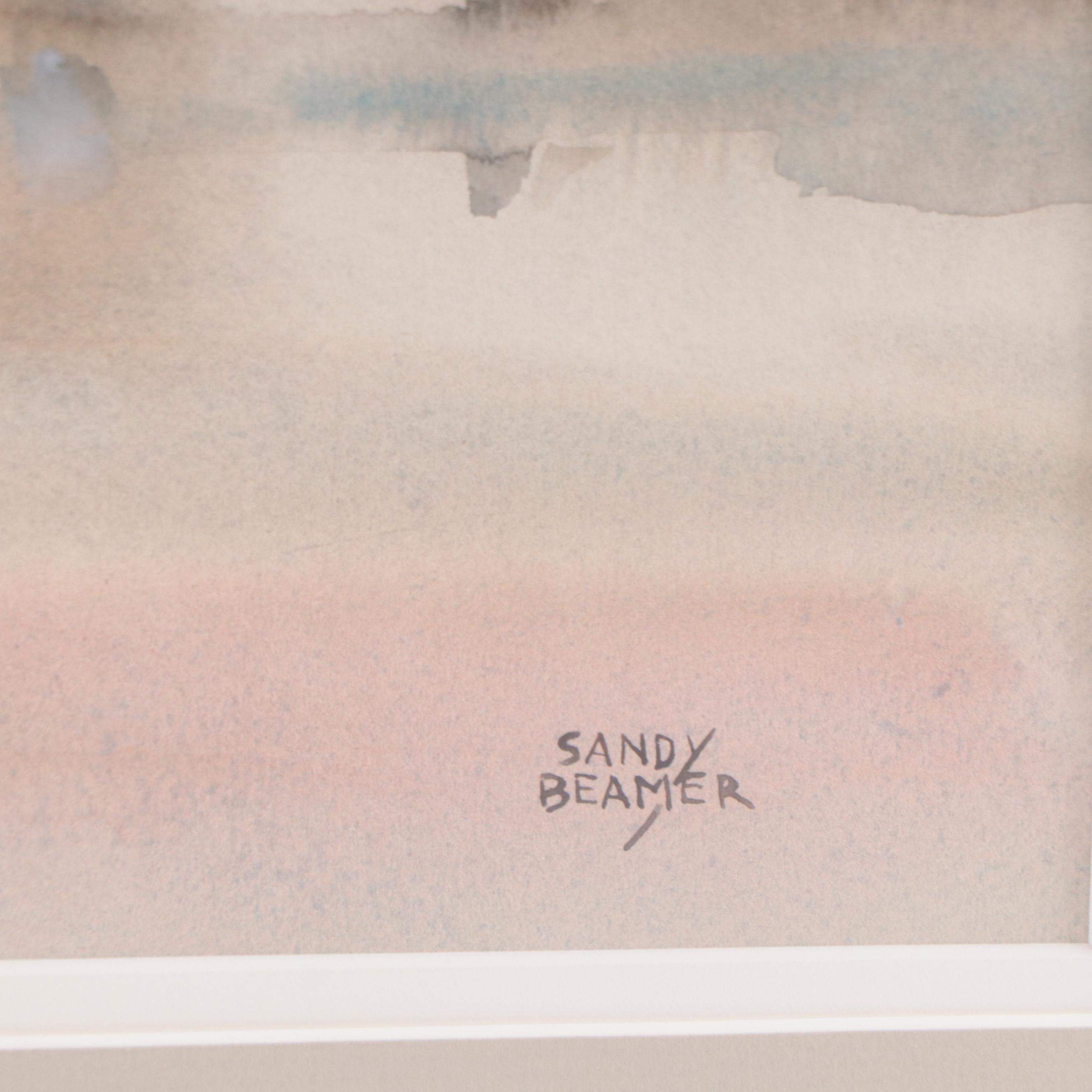 Sandy Beamer Street Scene Watercolor Painting With Collage