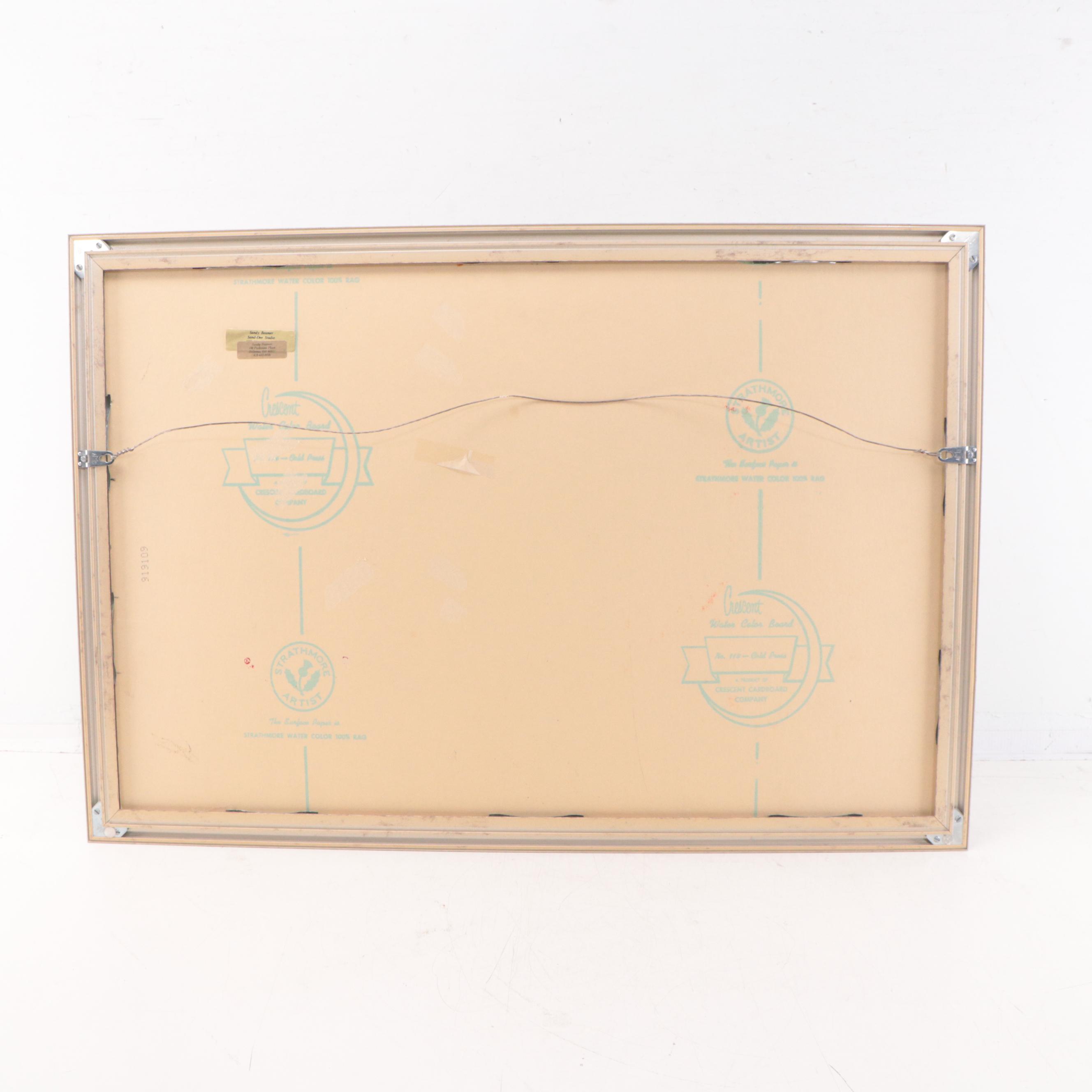 Sandy Beamer Street Scene Watercolor Painting With Collage