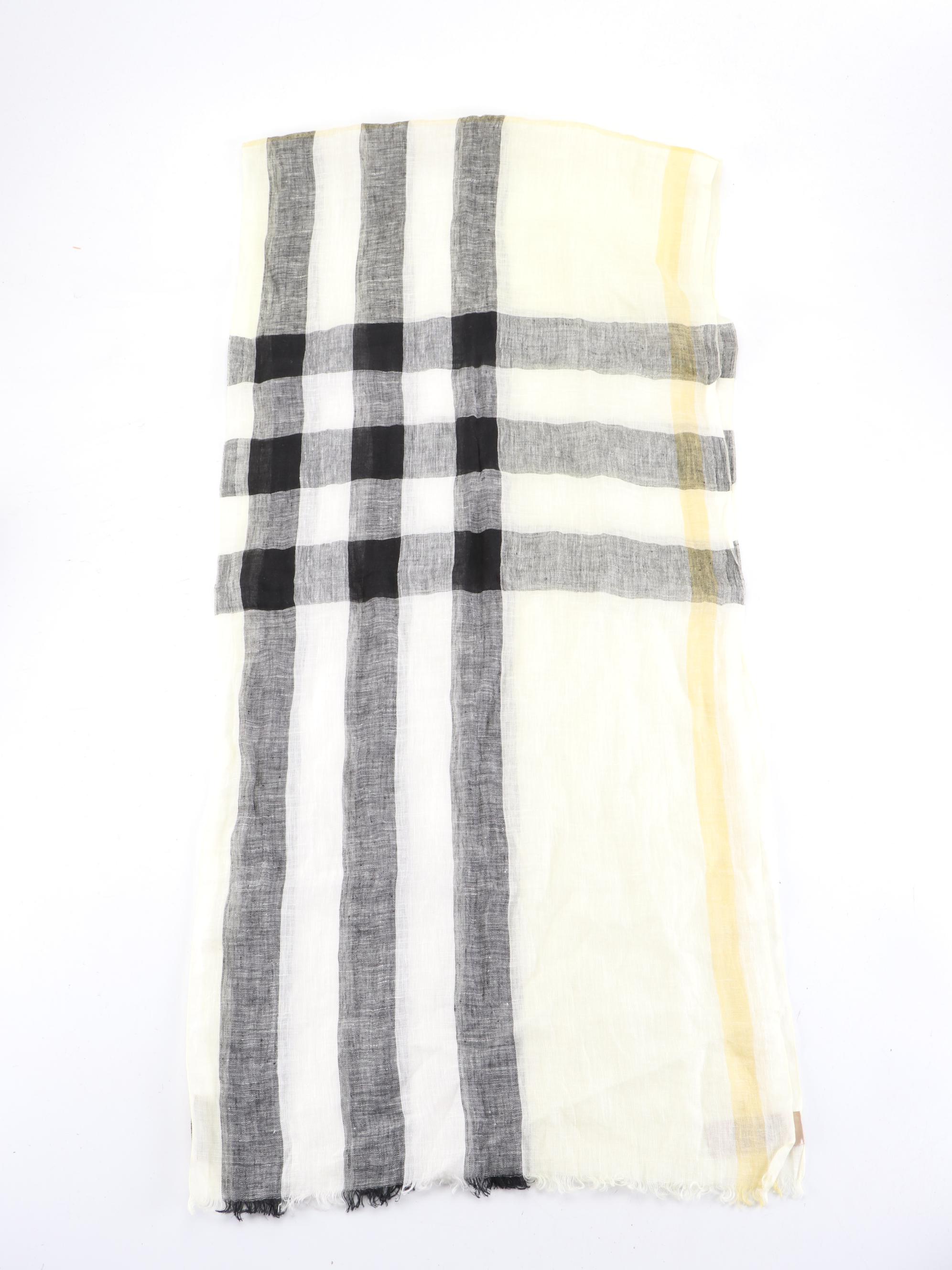 Burberry Lightweight Nova Check Fringe Scarf in Linen