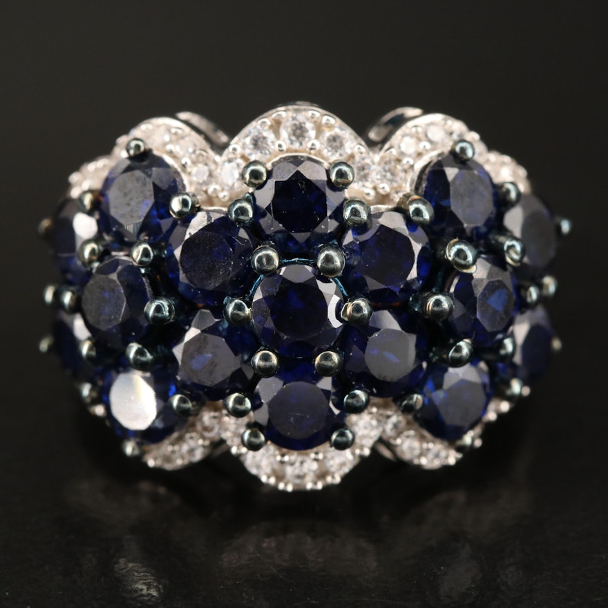 Sterling Sapphire and Cubic Zirconia Ring