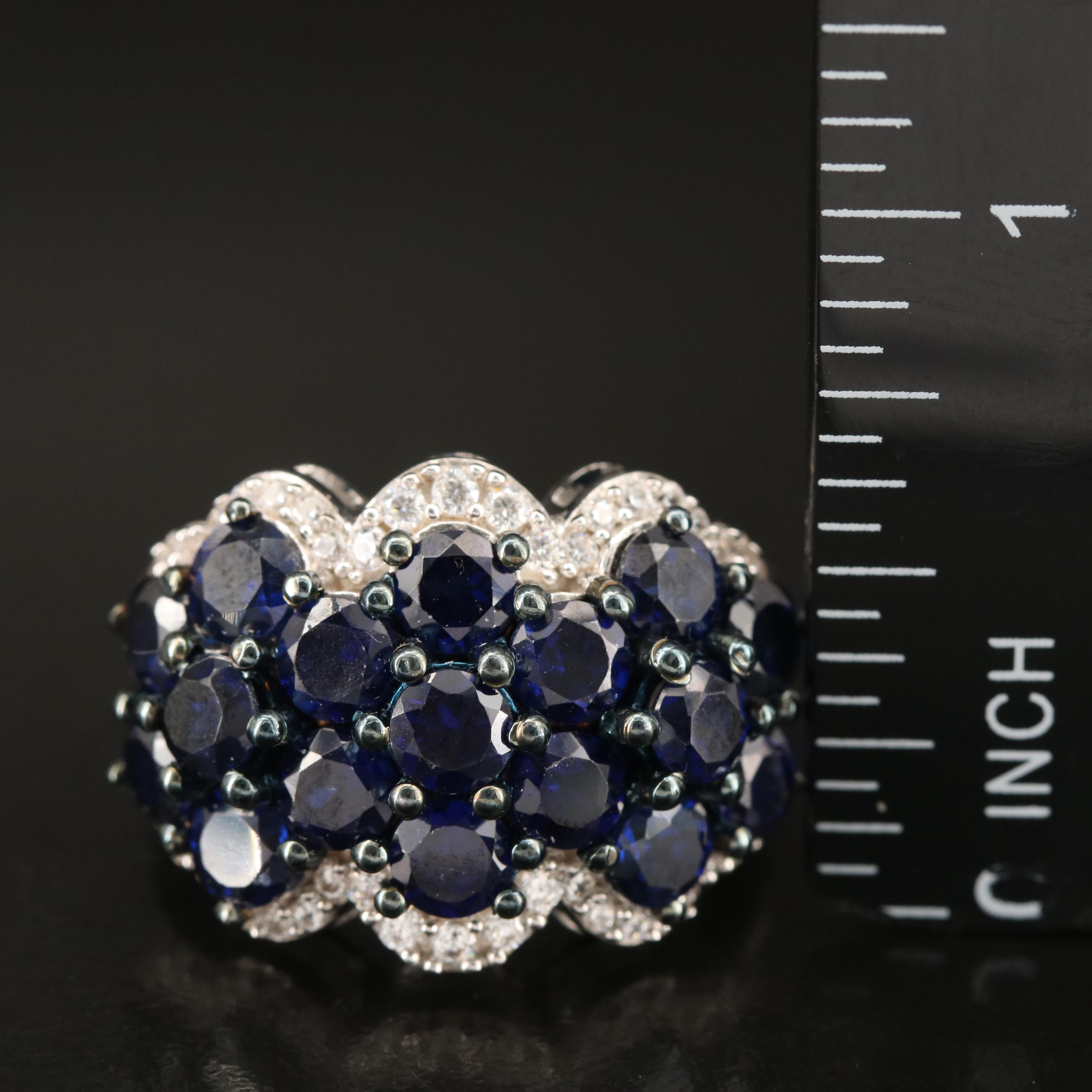 Sterling Sapphire and Cubic Zirconia Ring