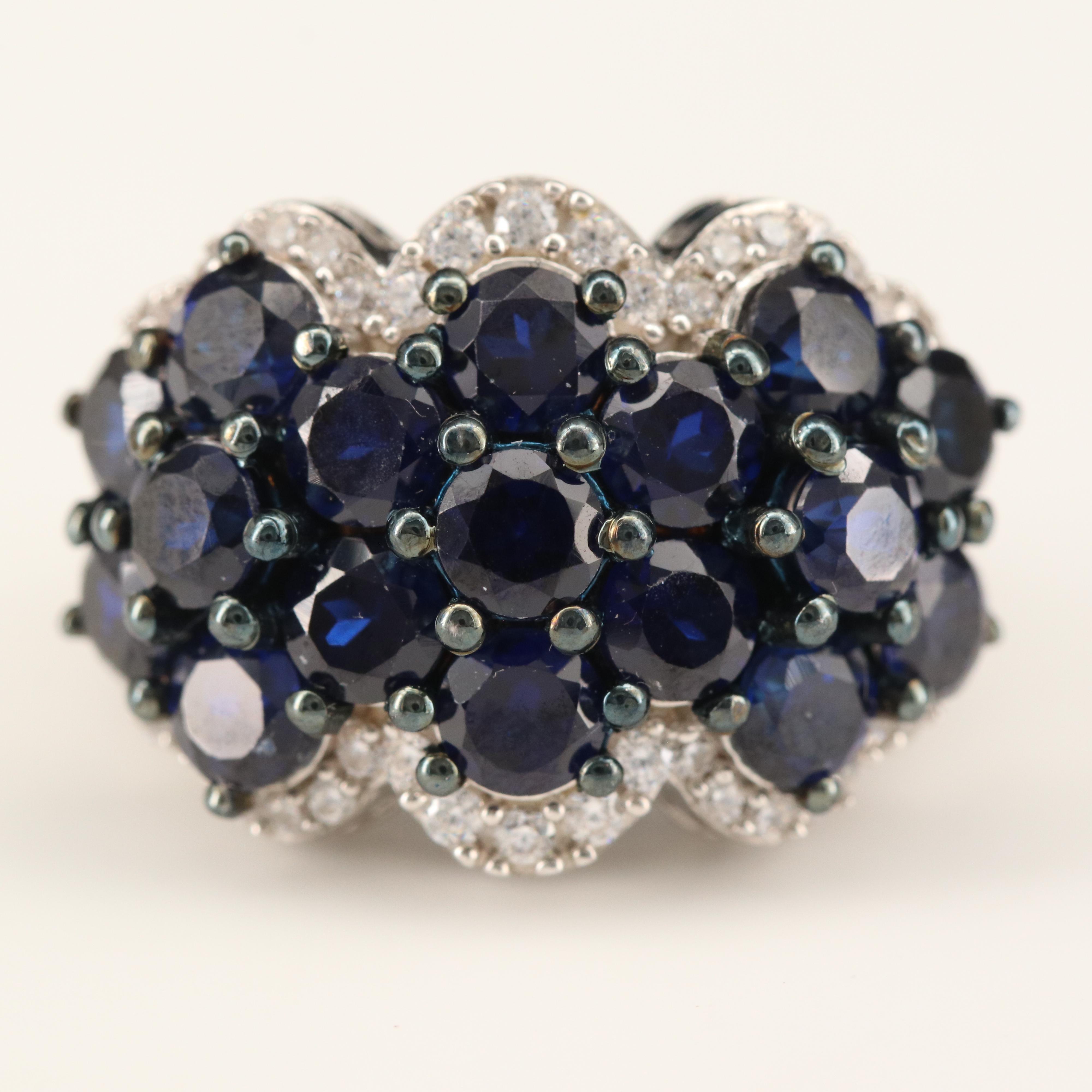 Sterling Sapphire and Cubic Zirconia Ring