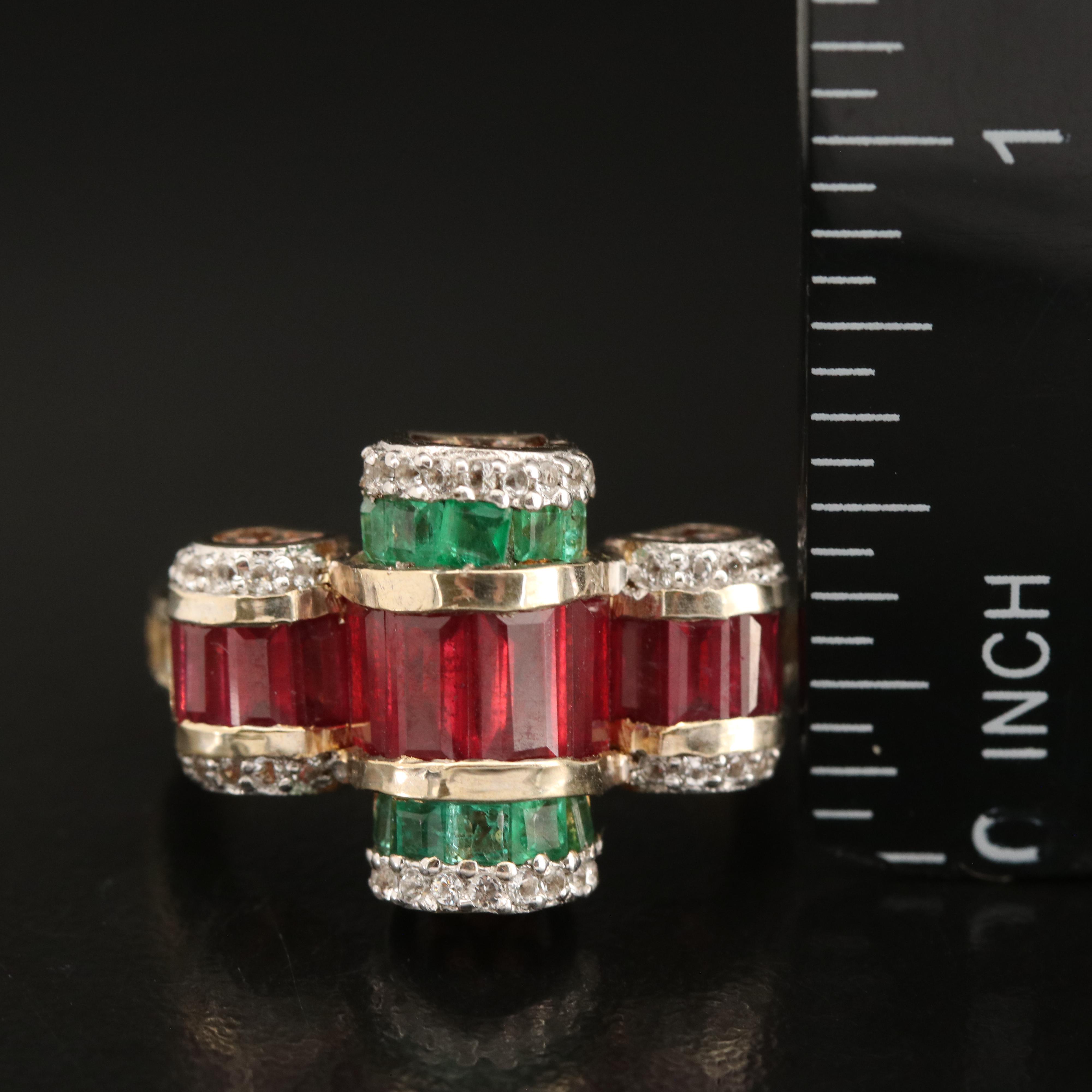 Sterling Corundum, Emerald and Topaz Ring