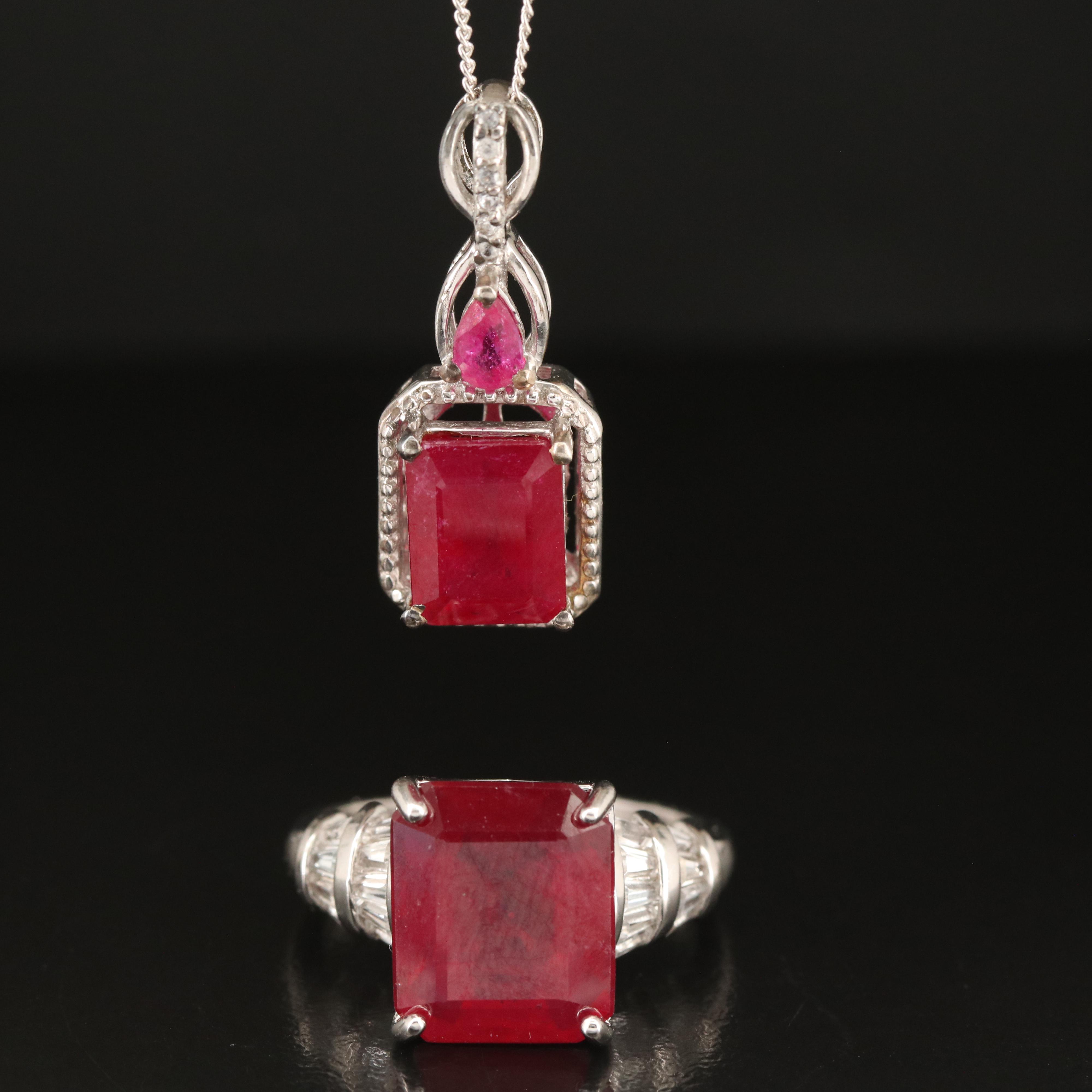 Sterling Filled Corundum and White Topaz Pendant Necklace and Ring