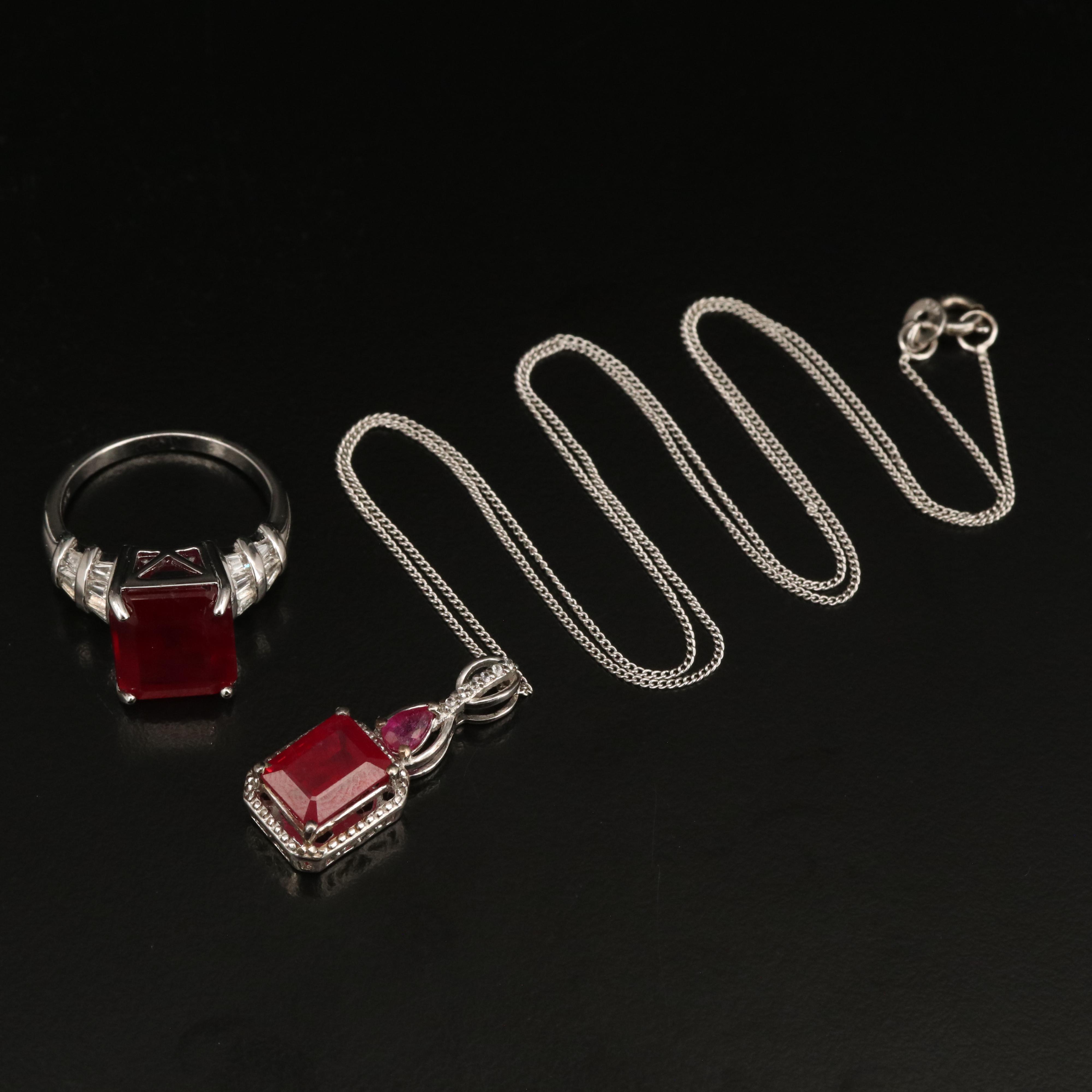 Sterling Filled Corundum and White Topaz Pendant Necklace and Ring