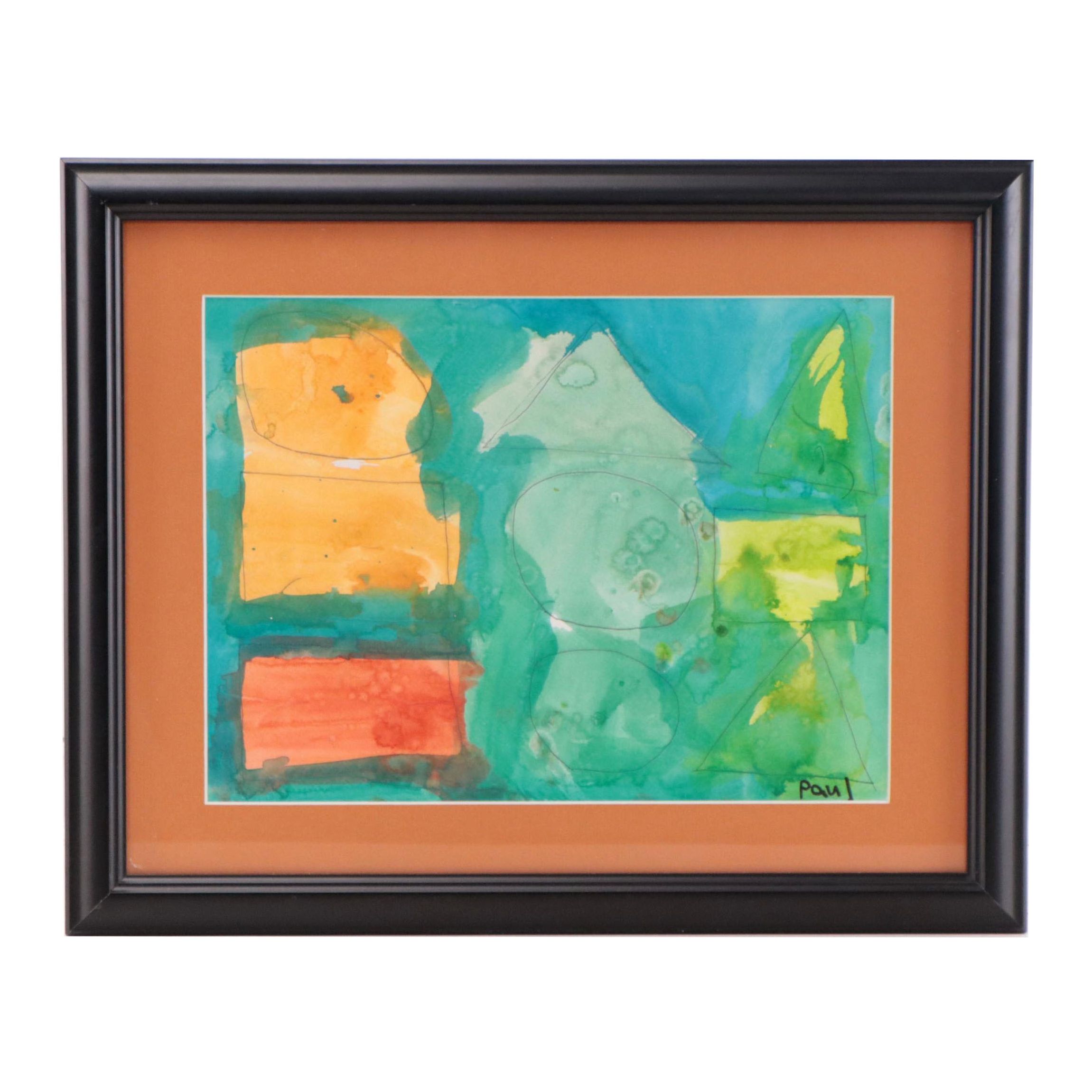 Abstract Geometric Watercolor and Ink Composition