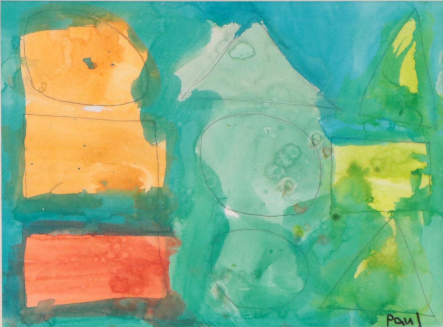 Abstract Geometric Watercolor and Ink Composition