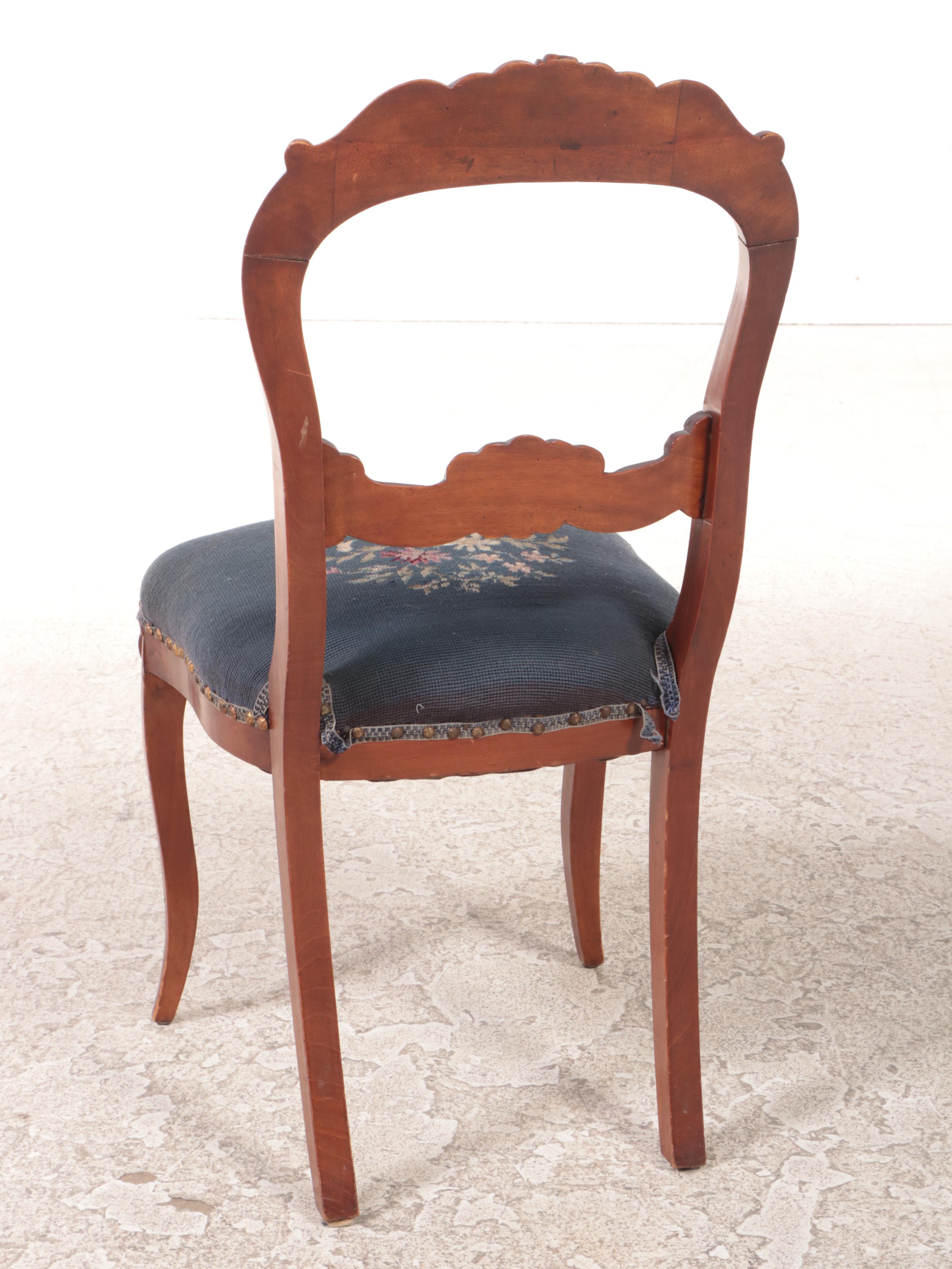 Victorian Style Mahogany-Finish and Needlepoint Upholstered Balloon Back Chair