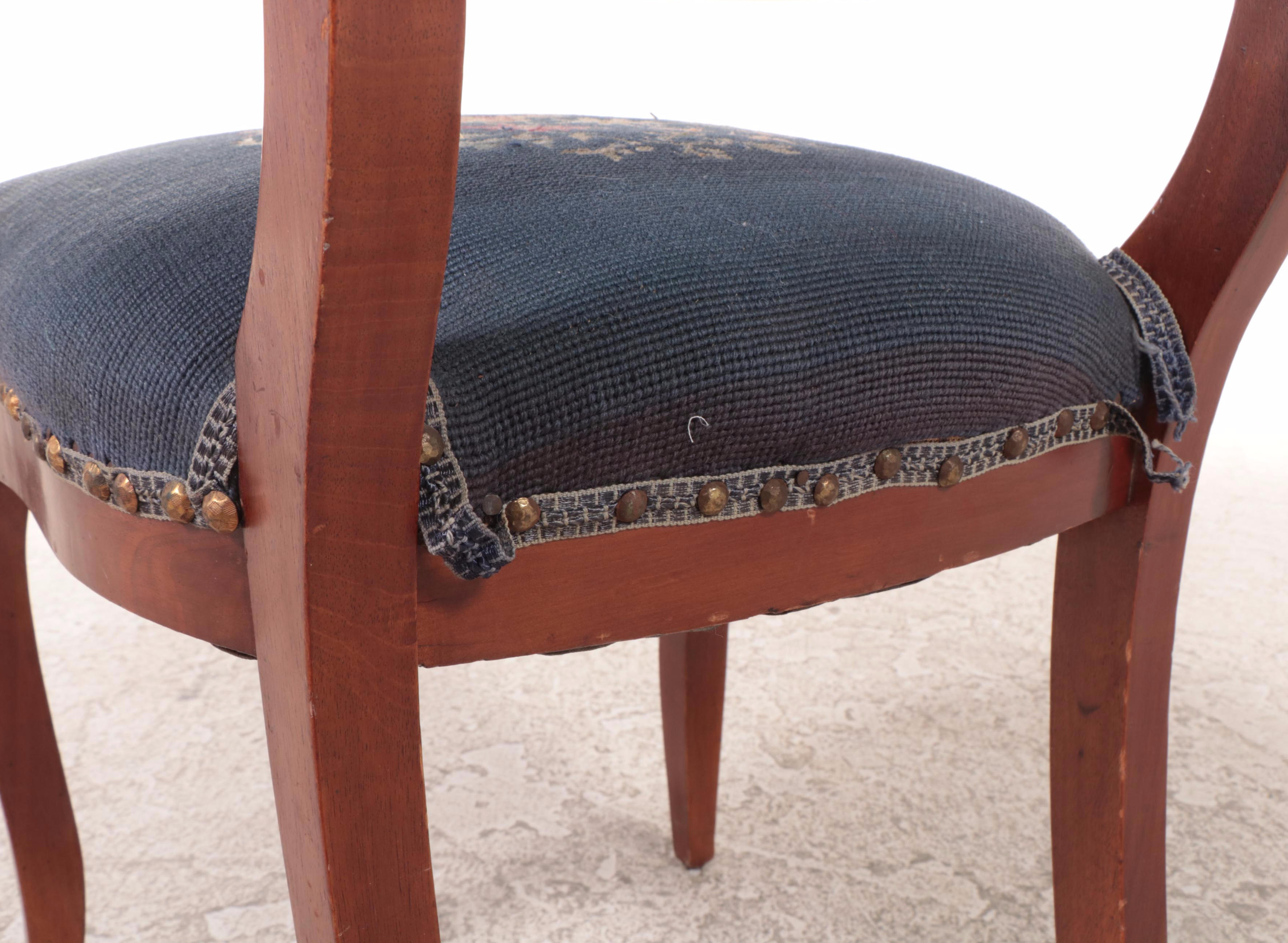 Victorian Style Mahogany-Finish and Needlepoint Upholstered Balloon Back Chair