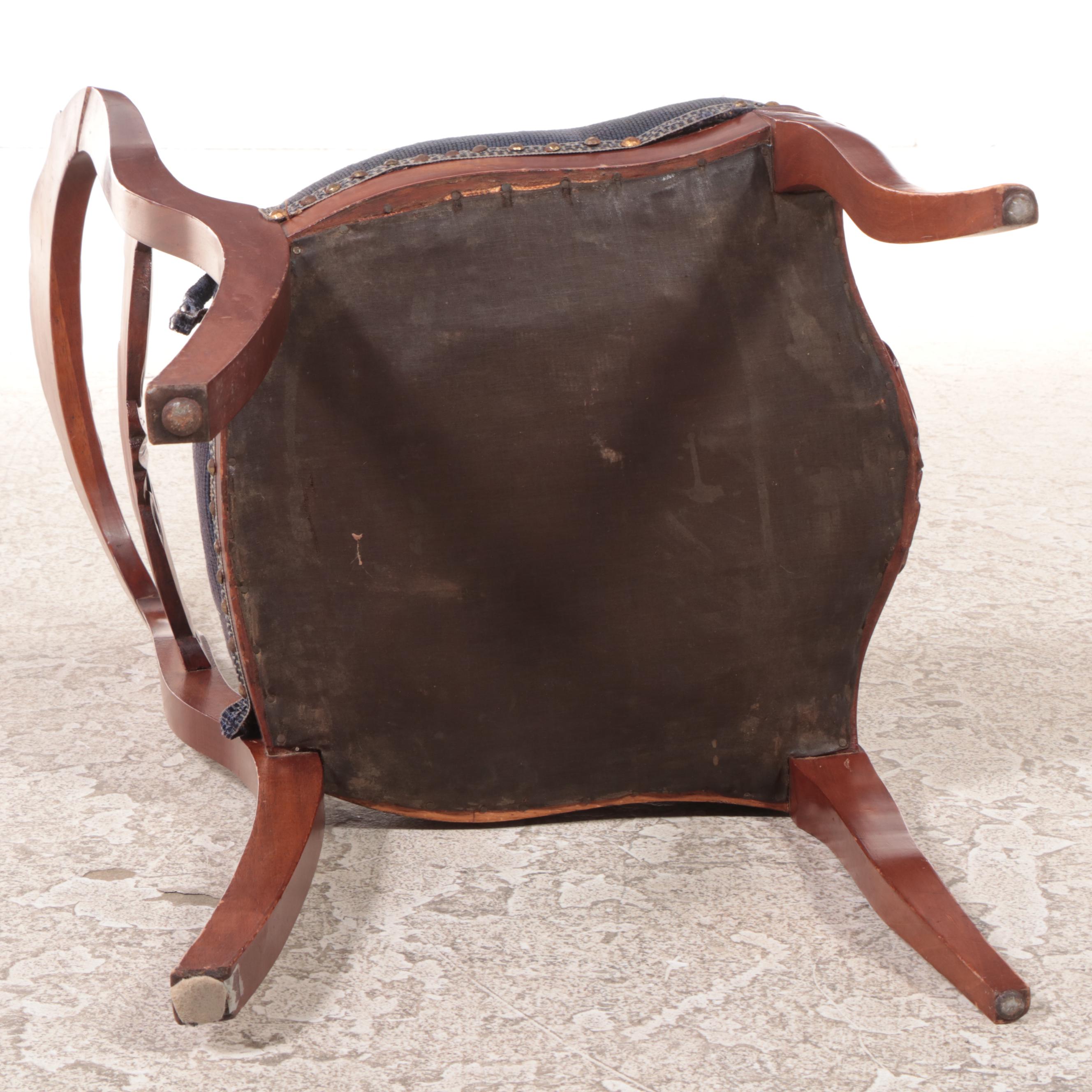 Victorian Style Mahogany-Finish and Needlepoint Upholstered Balloon Back Chair