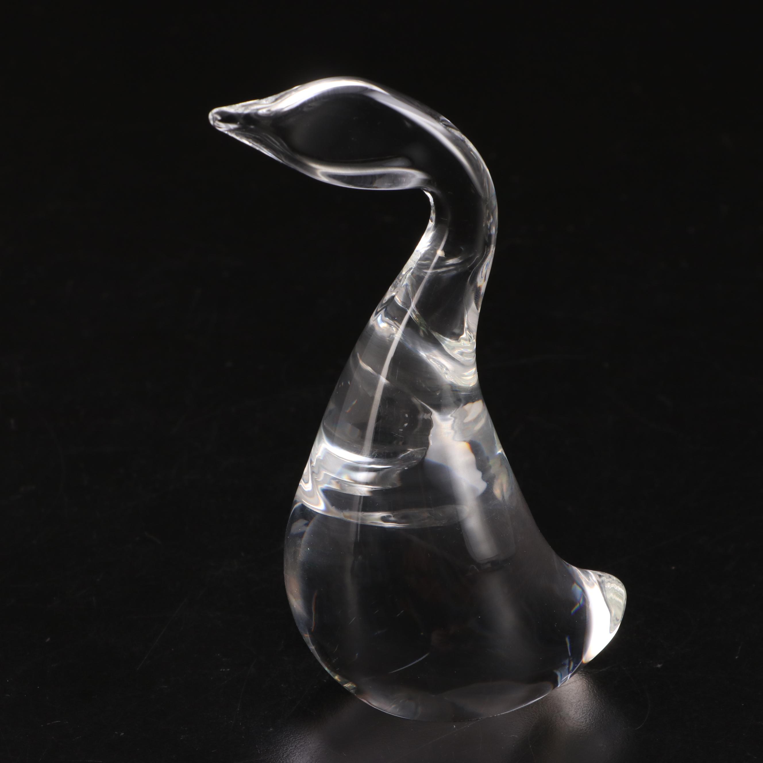 Steuben Art Glass "Preening Goose" and "Gander" Figurines by Lloyd Atkins