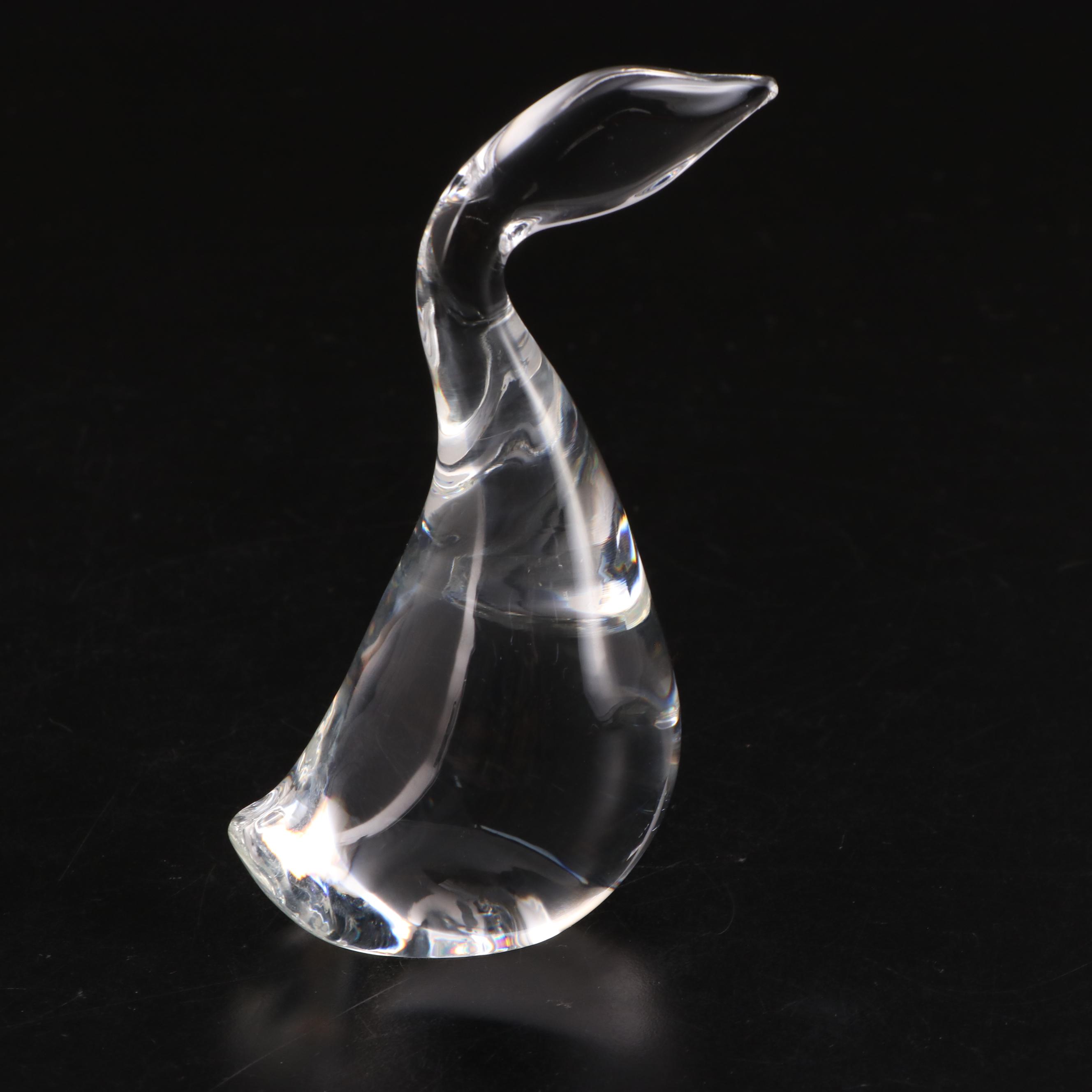 Steuben Art Glass "Preening Goose" and "Gander" Figurines by Lloyd Atkins