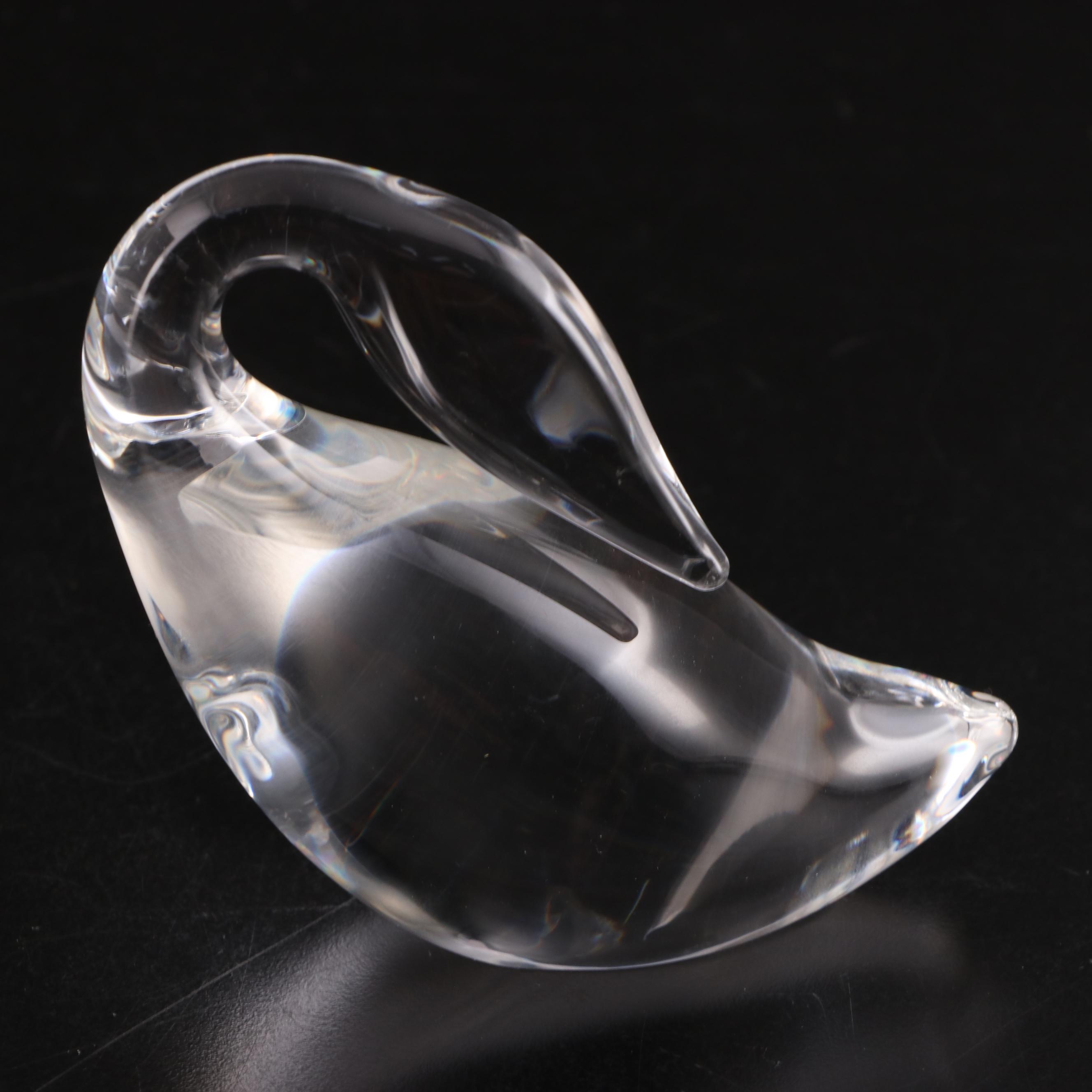 Steuben Art Glass "Preening Goose" and "Gander" Figurines by Lloyd Atkins