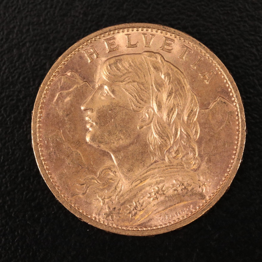 1916-B Switzerland Twenty Francs Gold Coin