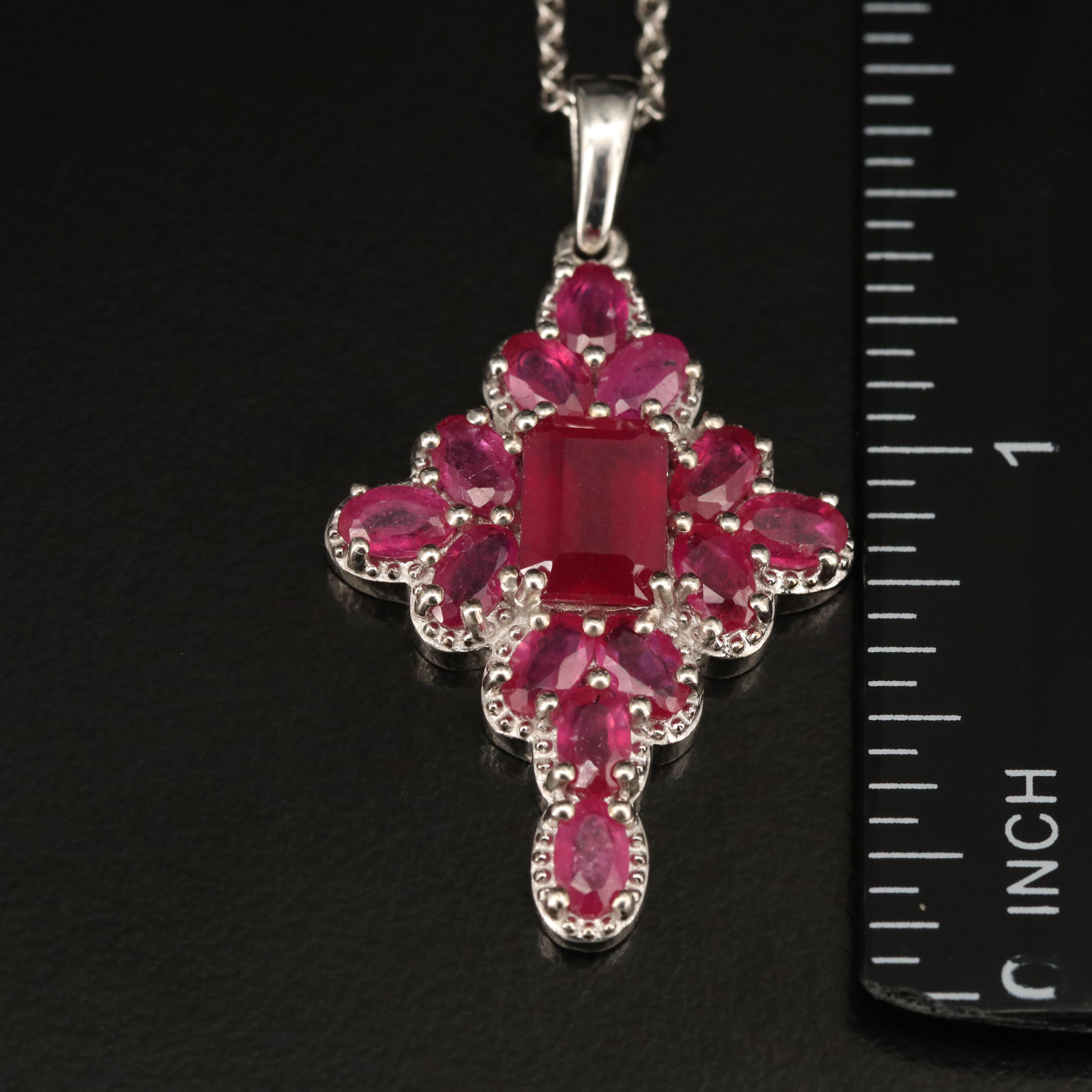 Sterling Corundum Cross Pendant Necklace