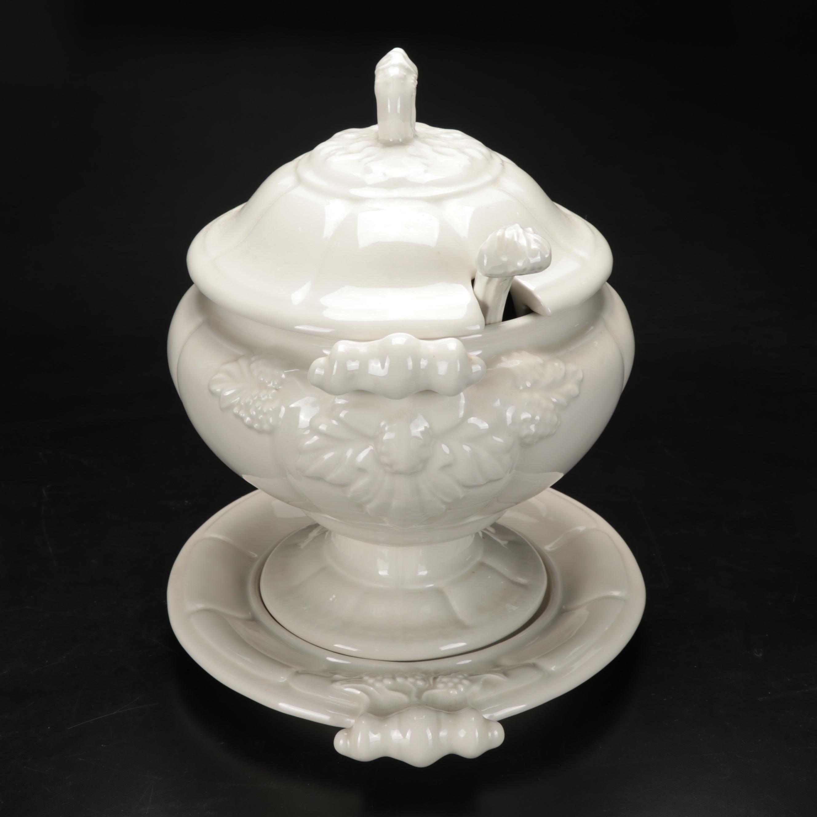 Red Cliff Pottery "Grape" Ironstone Soup Tureen on Platter, 1958-1978