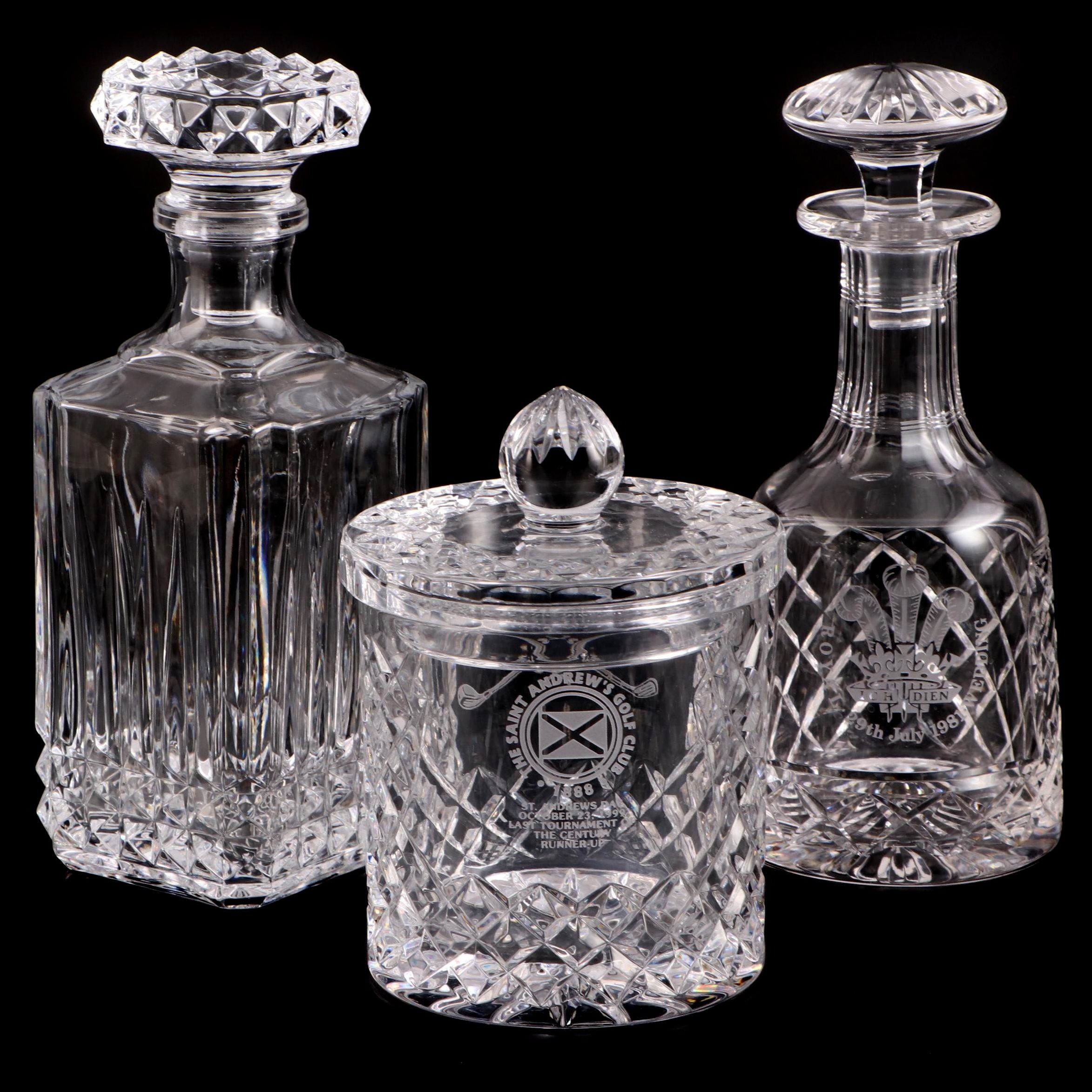 Stuart Crystal Royal Wedding Commemorative and Other Decanter and Biscuit Barrel