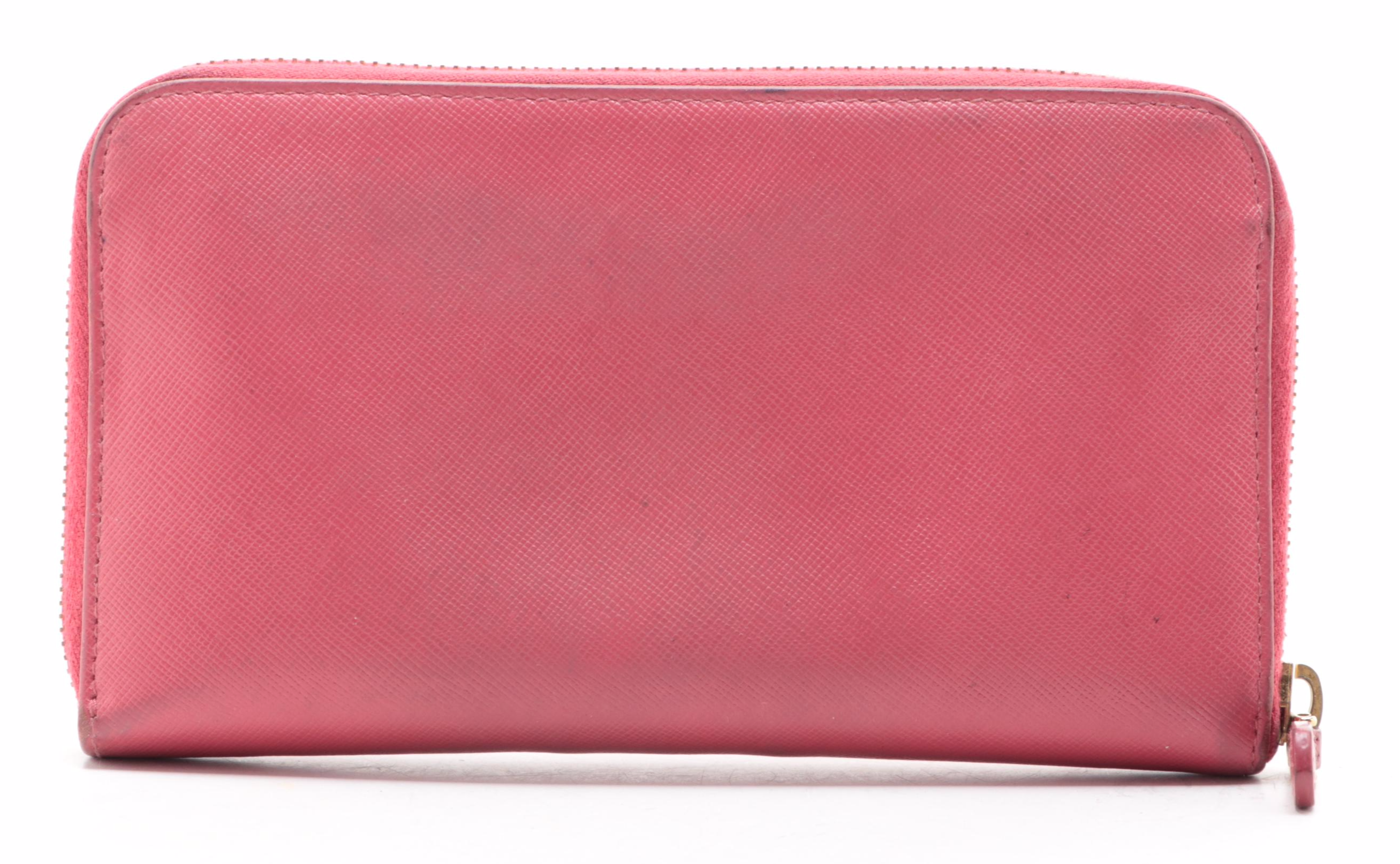 Prada Zip-Around Wallet in Pink Saffiano Leather