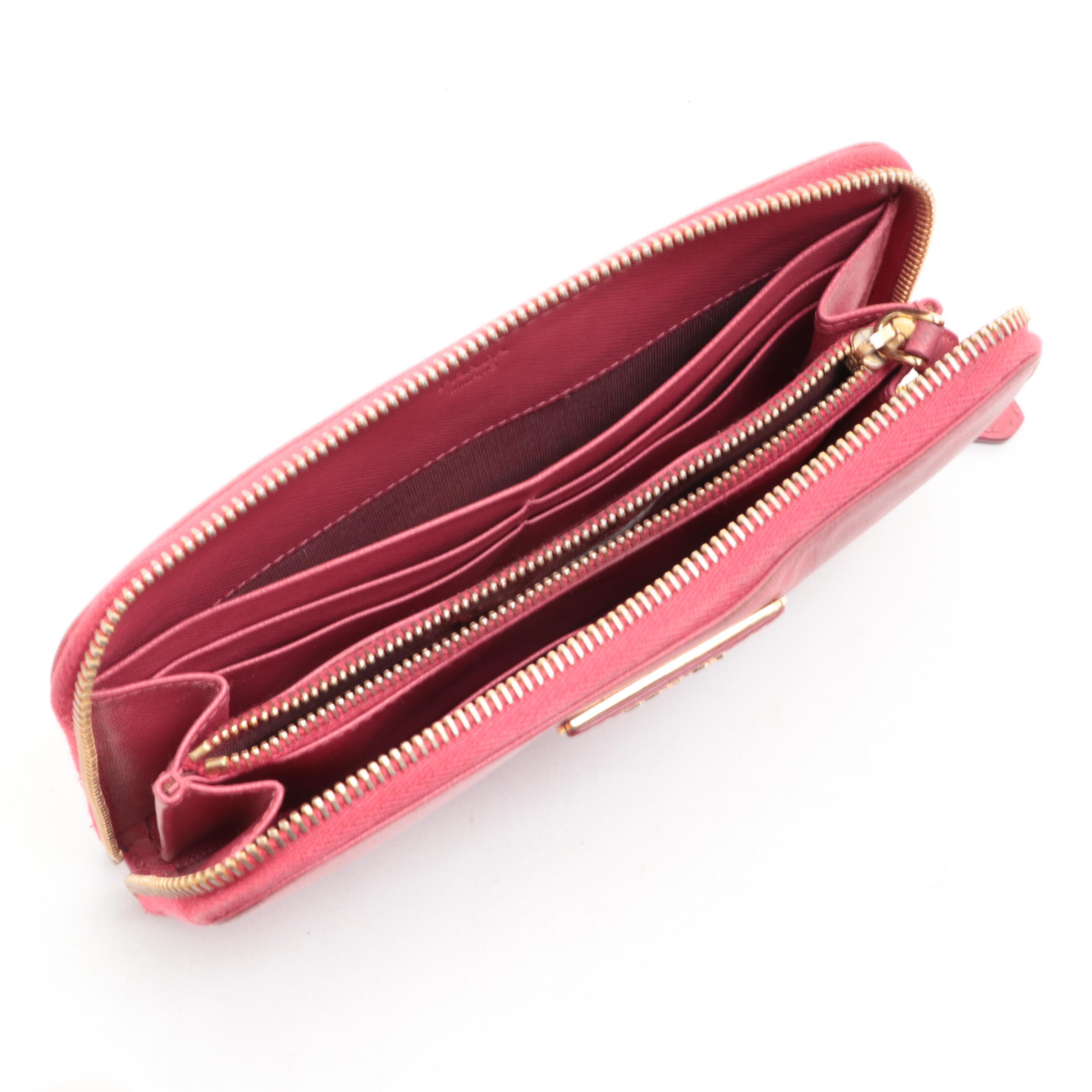 Prada Zip-Around Wallet in Pink Saffiano Leather