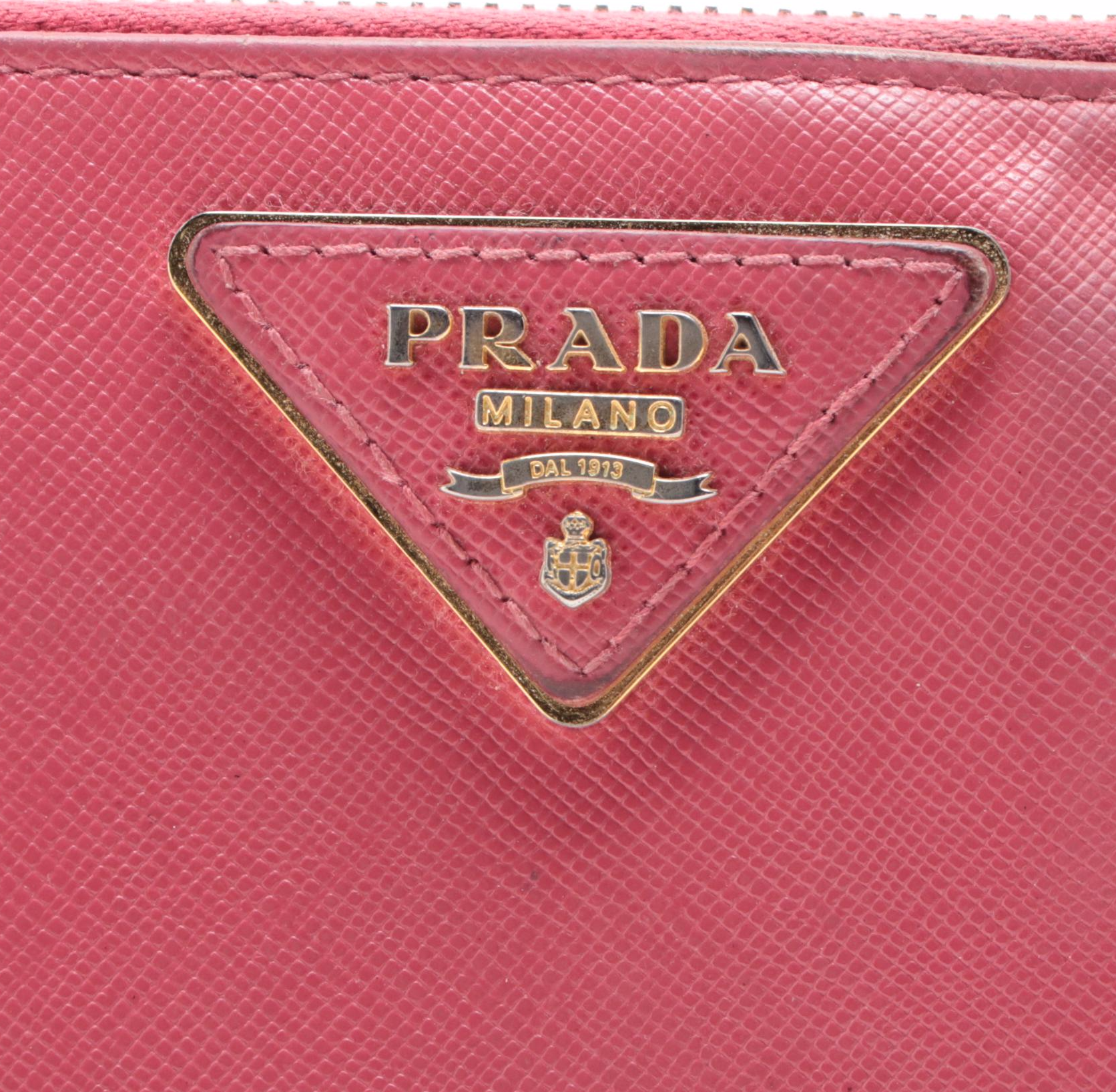 Prada Zip-Around Wallet in Pink Saffiano Leather