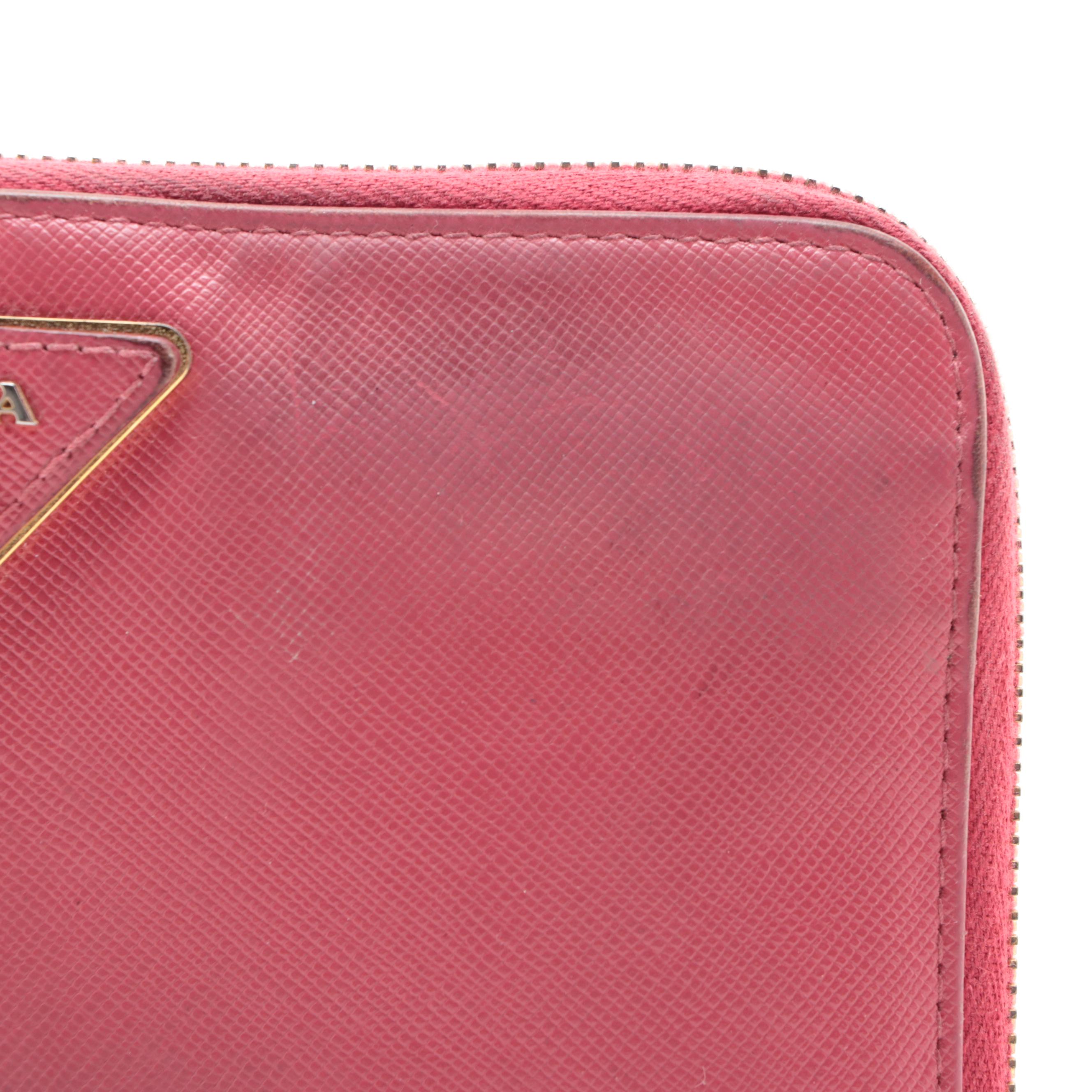Prada Zip-Around Wallet in Pink Saffiano Leather