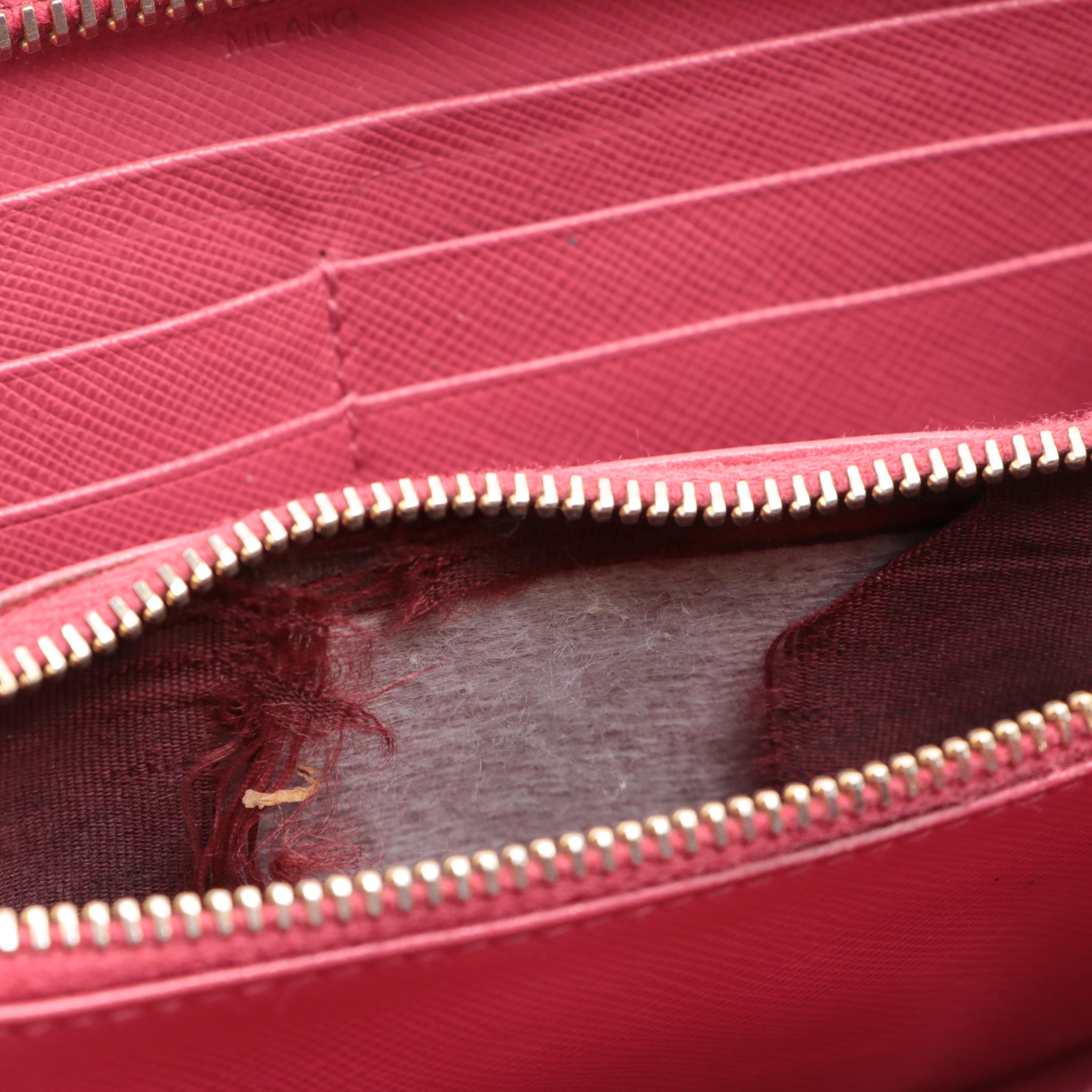 Prada Zip-Around Wallet in Pink Saffiano Leather