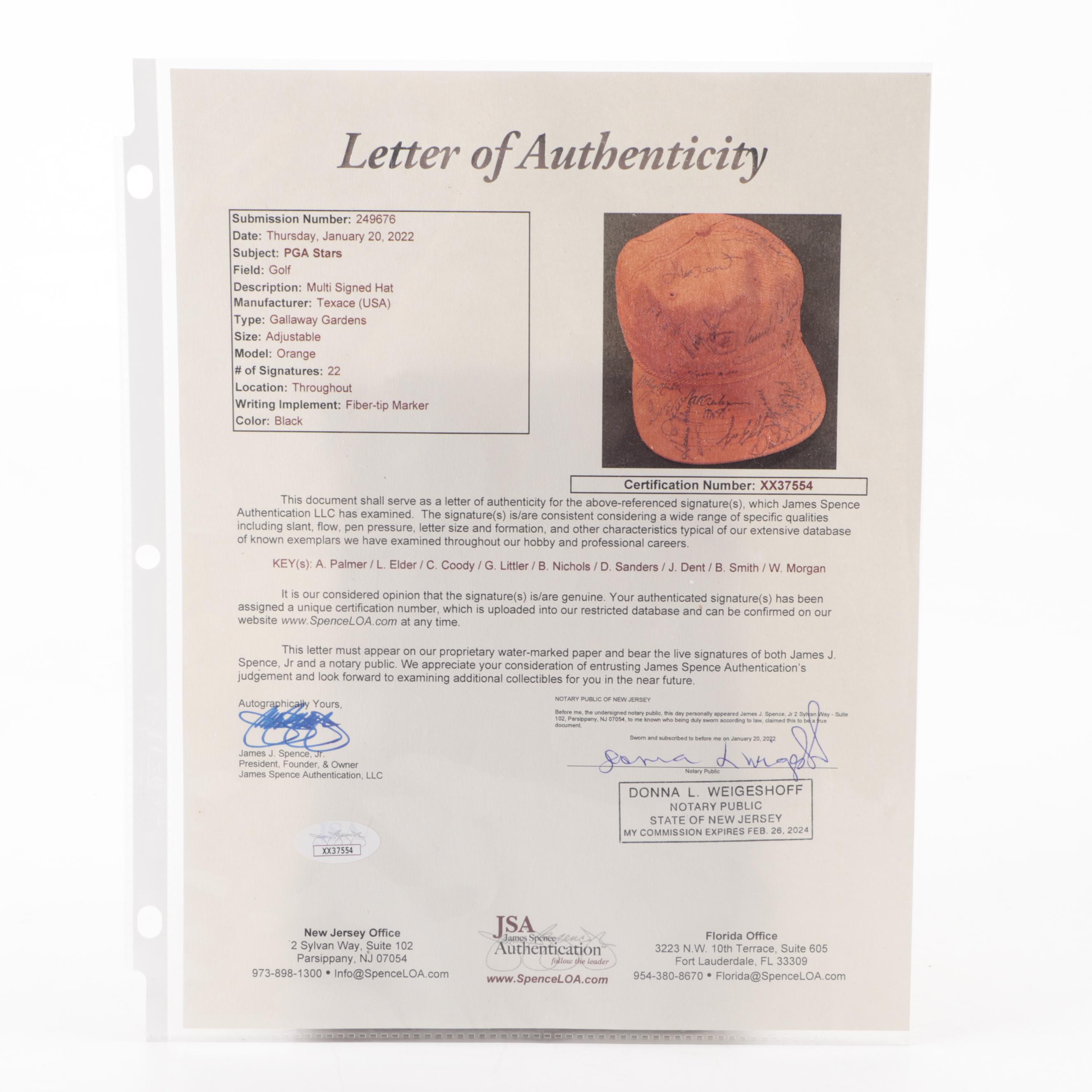 Arnold Palmer, Lee Elder, Gene Littler and More Signed Callaway Gardens Golf Cap