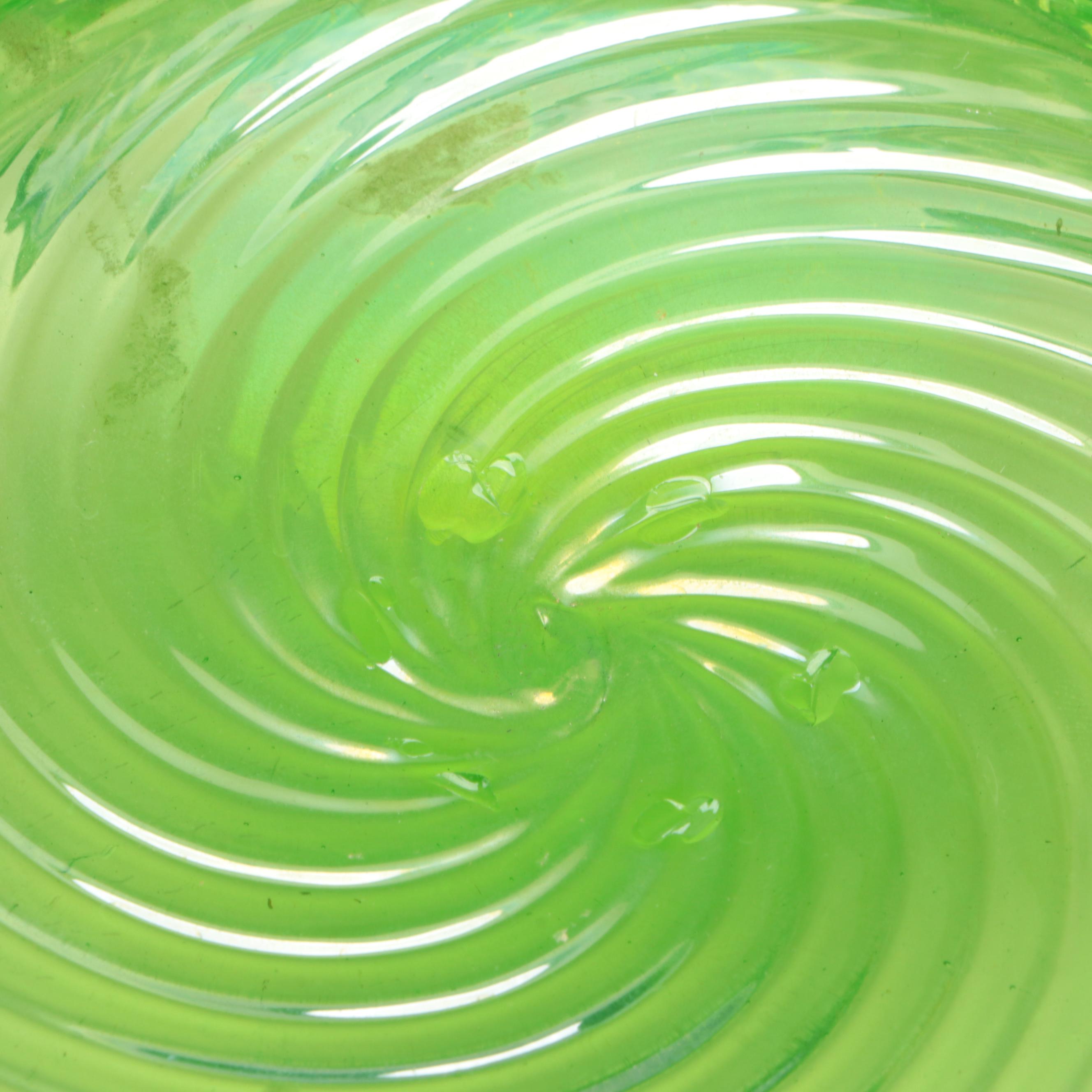 English Victorian Uranium Glass Centerpiece Basket,  Late 19th Century