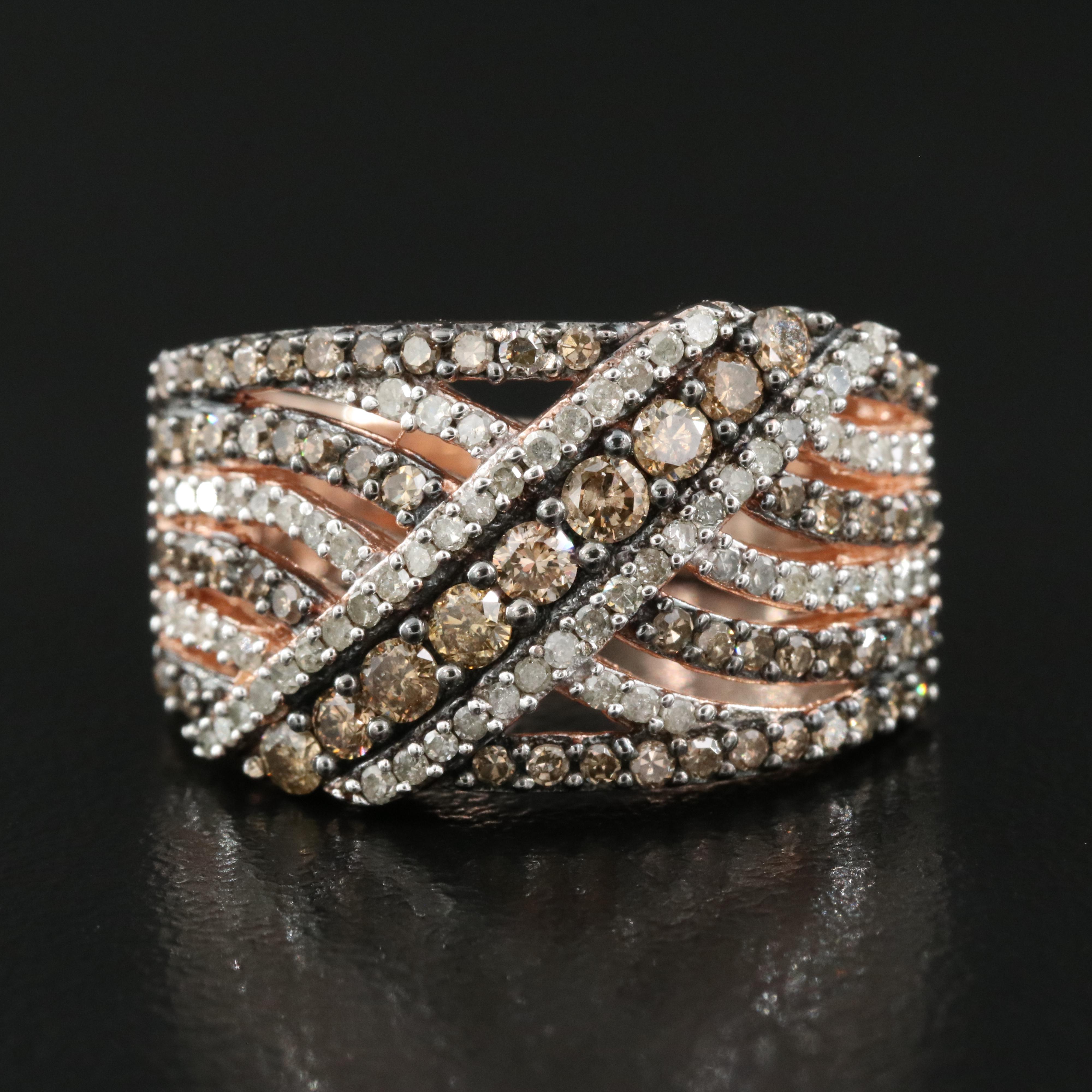 Sterling 1.17 CTW Diamond Crossover Ring