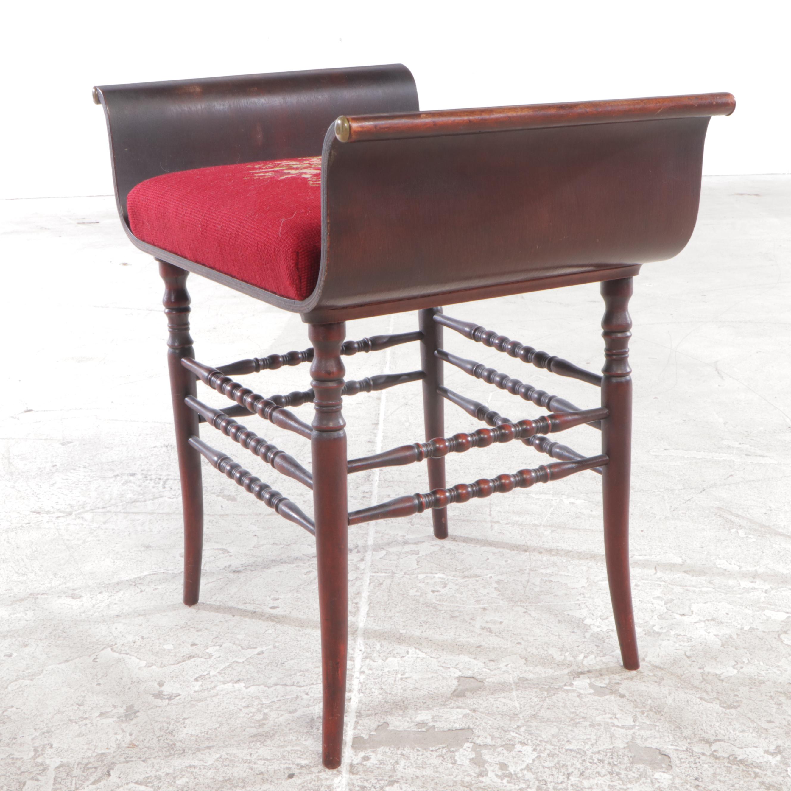 Classical Style Mahogany-Stained and Needlepoint Stool, Early 20th Century