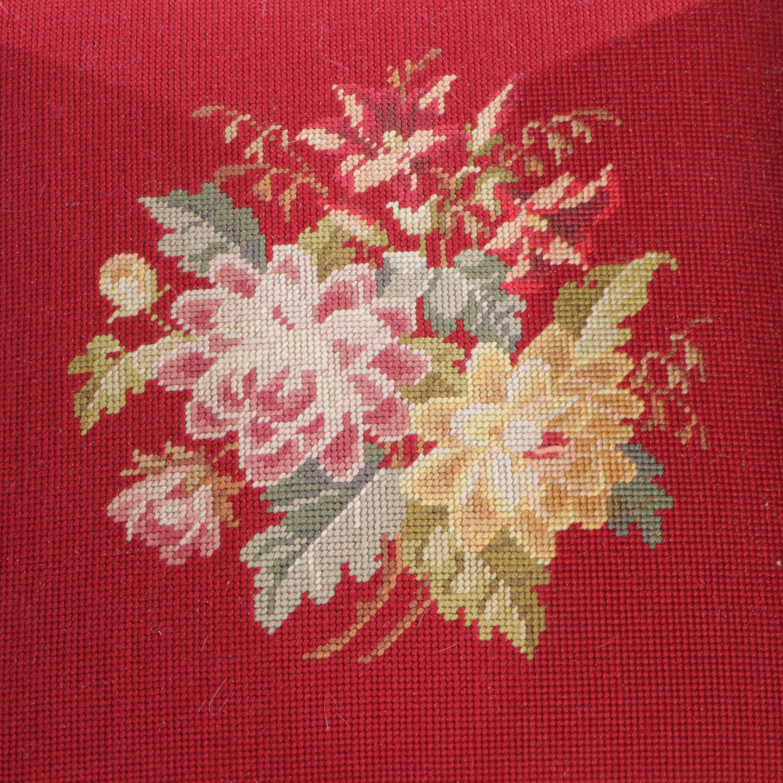 Classical Style Mahogany-Stained and Needlepoint Stool, Early 20th Century