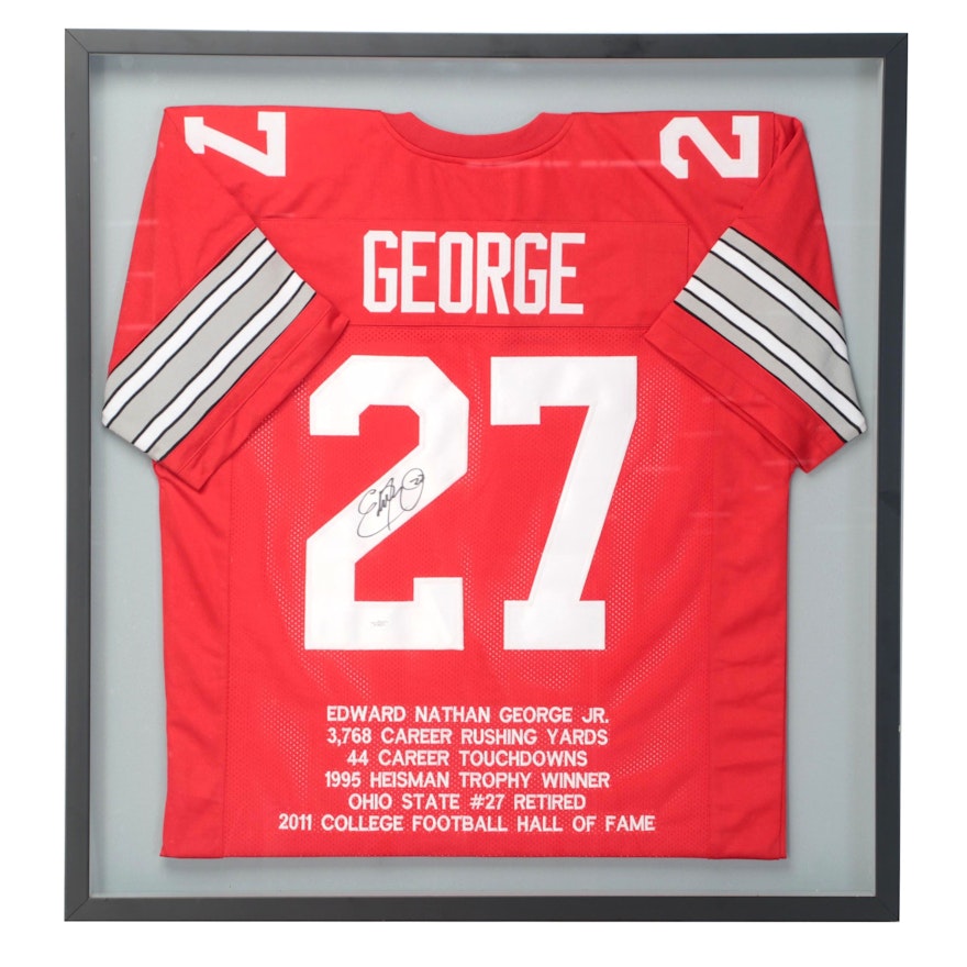 Eddie George Signed Ohio State University Hall of Fame Football Jersey in Frame