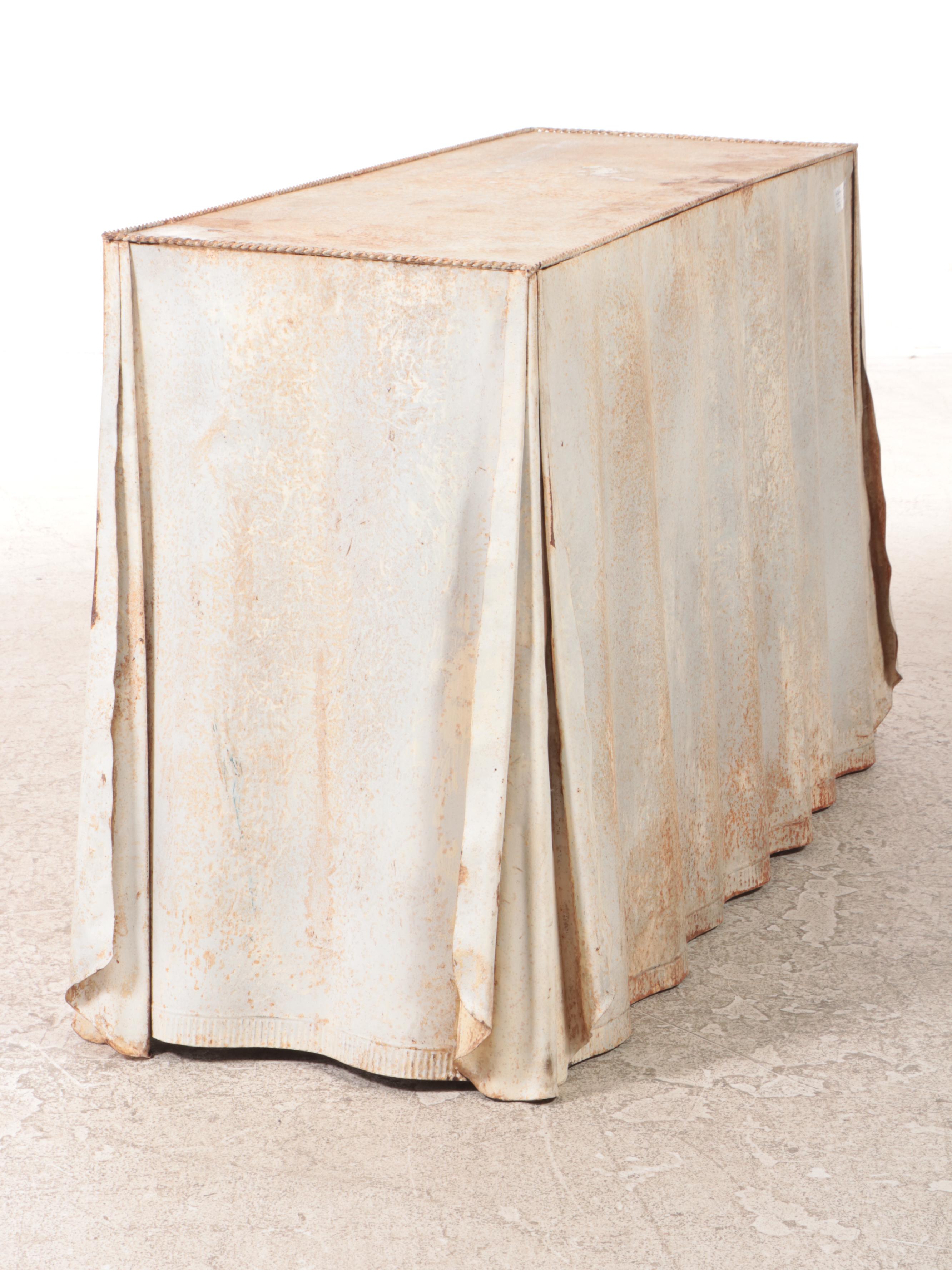 Florentine Embossed and Painted Iron Draped Table, Mid-20th Century