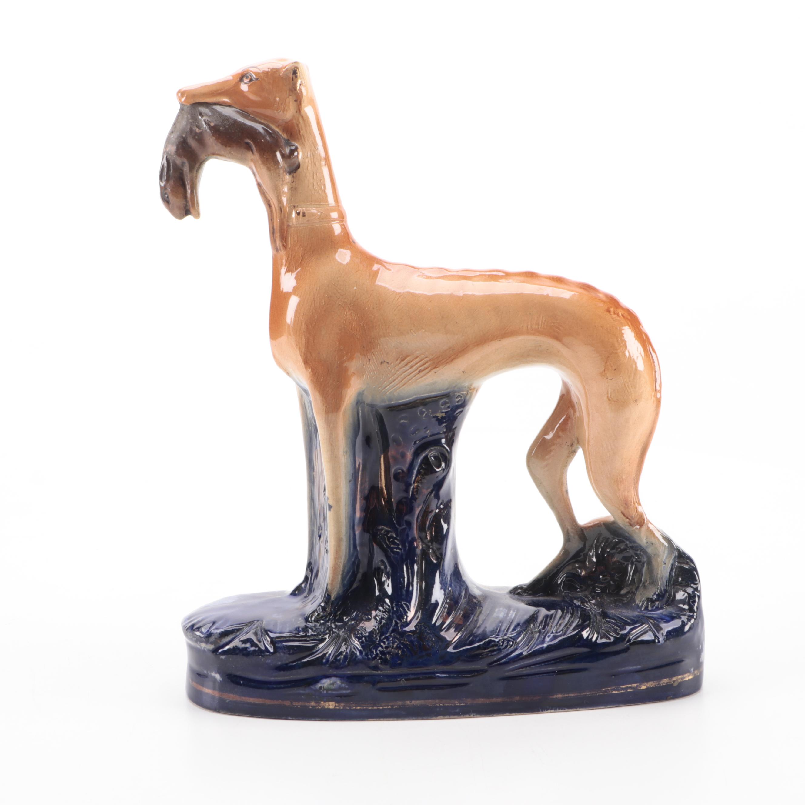 Staffordshire Style Greyhound Hunting Dog Figurine, Mid-20th Century