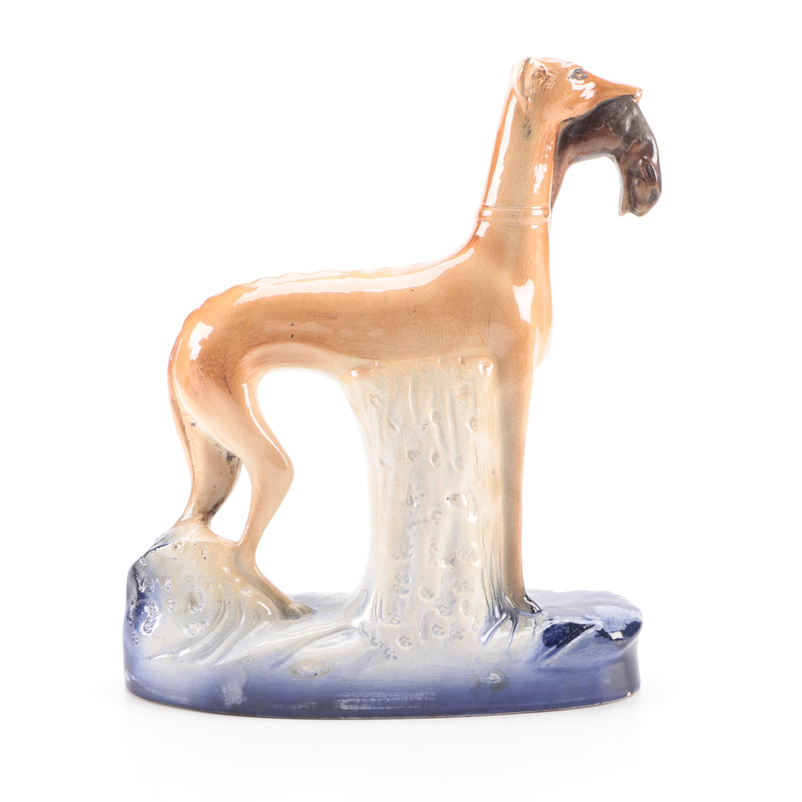 Staffordshire Style Greyhound Hunting Dog Figurine, Mid-20th Century